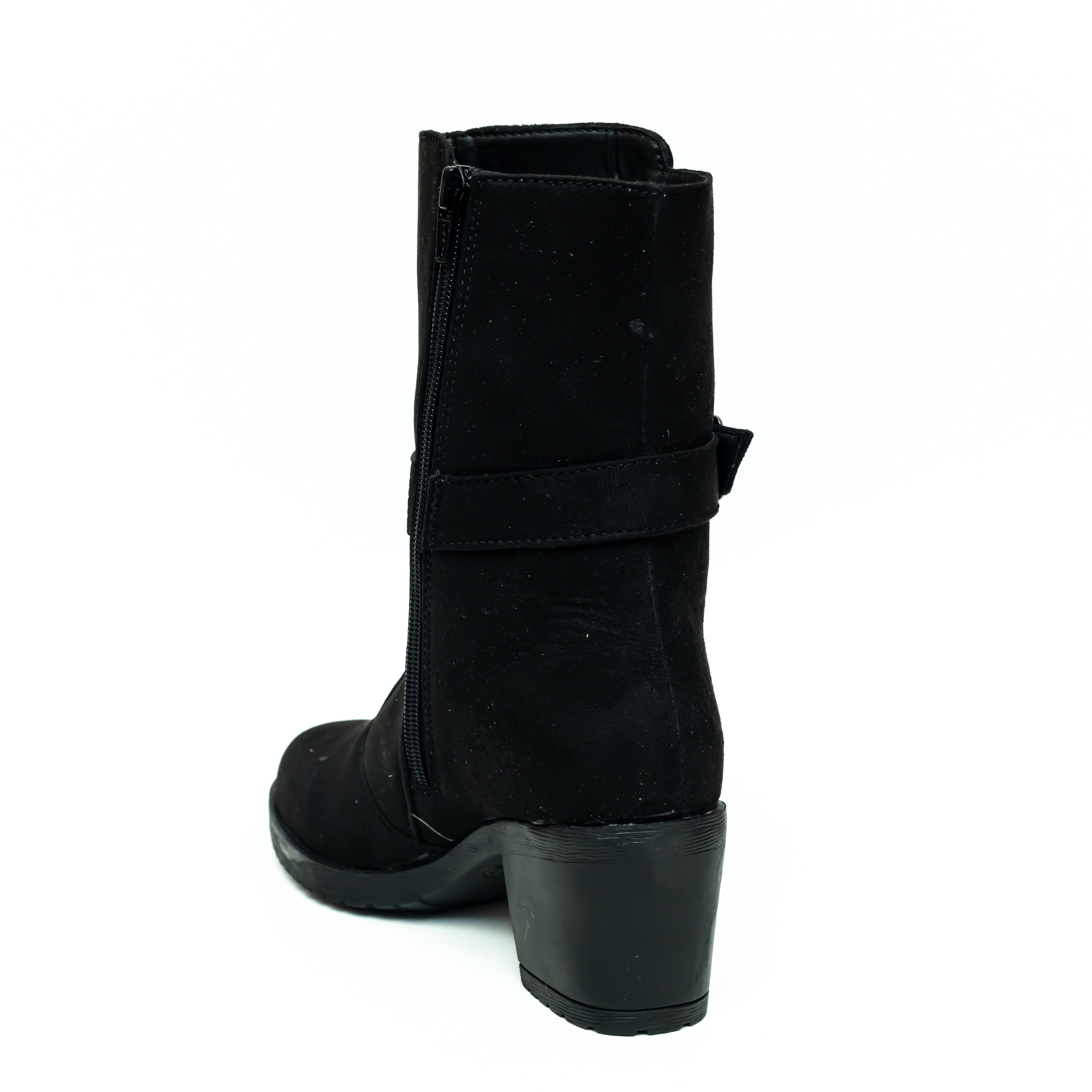 Block Heel Calf Length Boots - Black