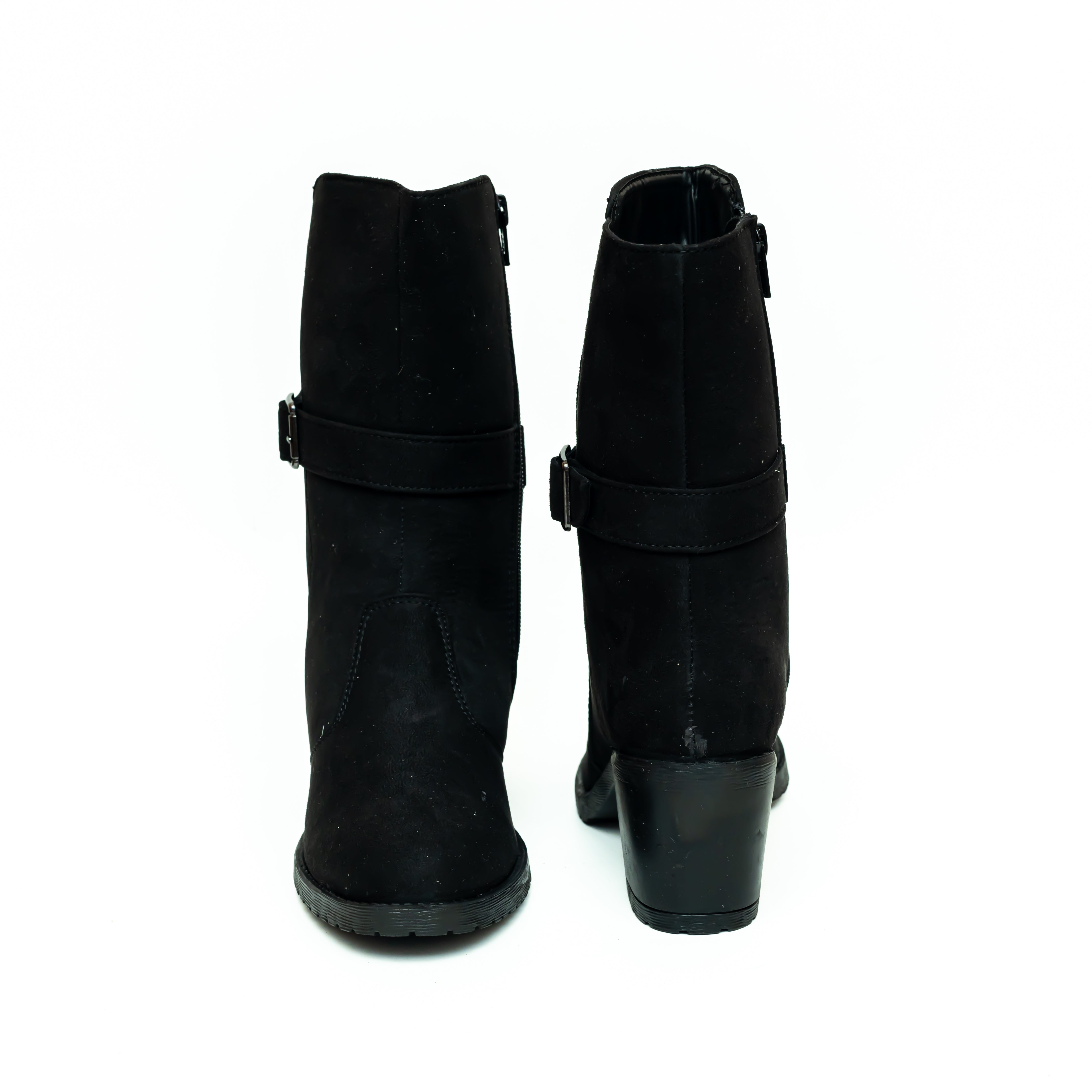 Block Heel Calf Length Boots - Black