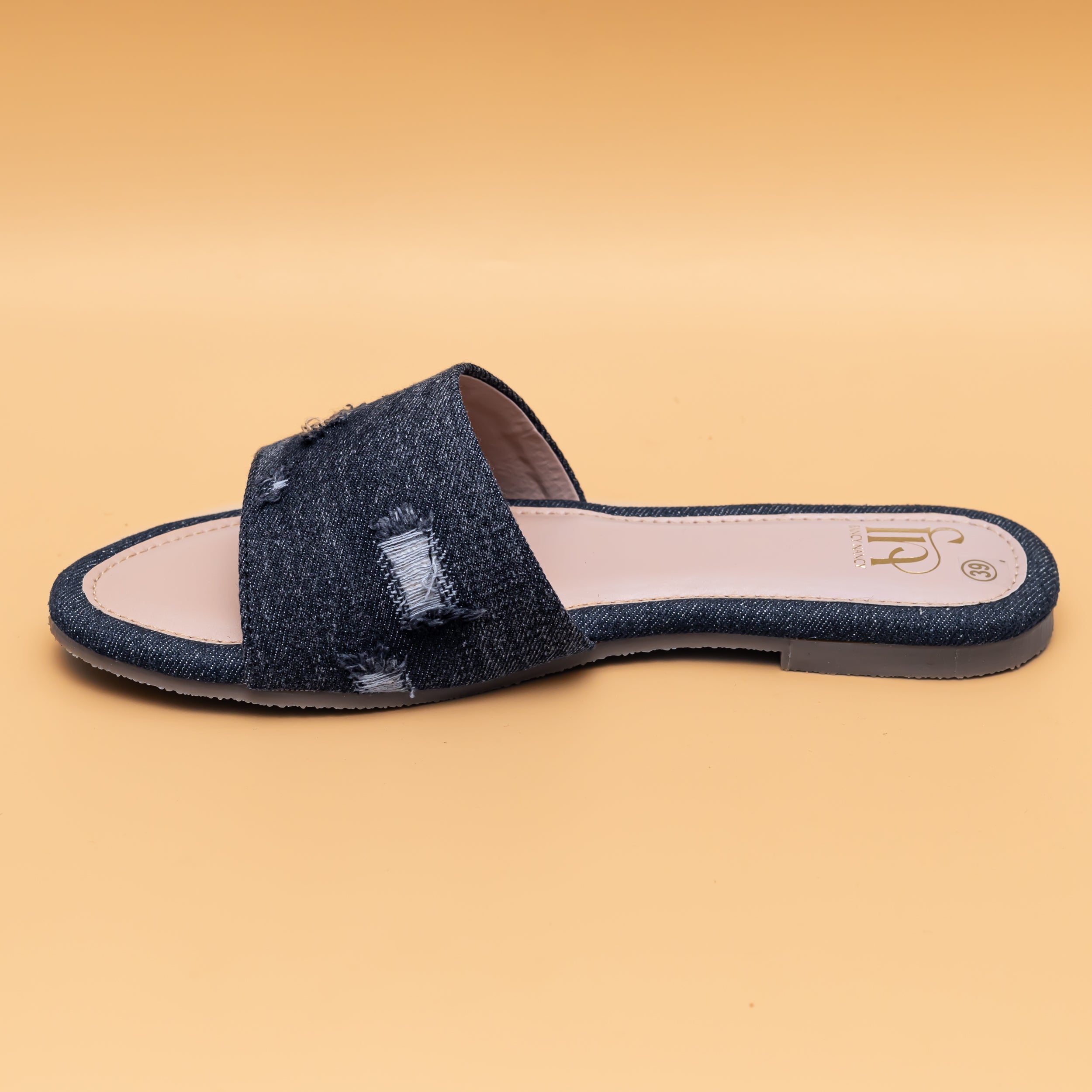 Ripped Denim Sliders - Black