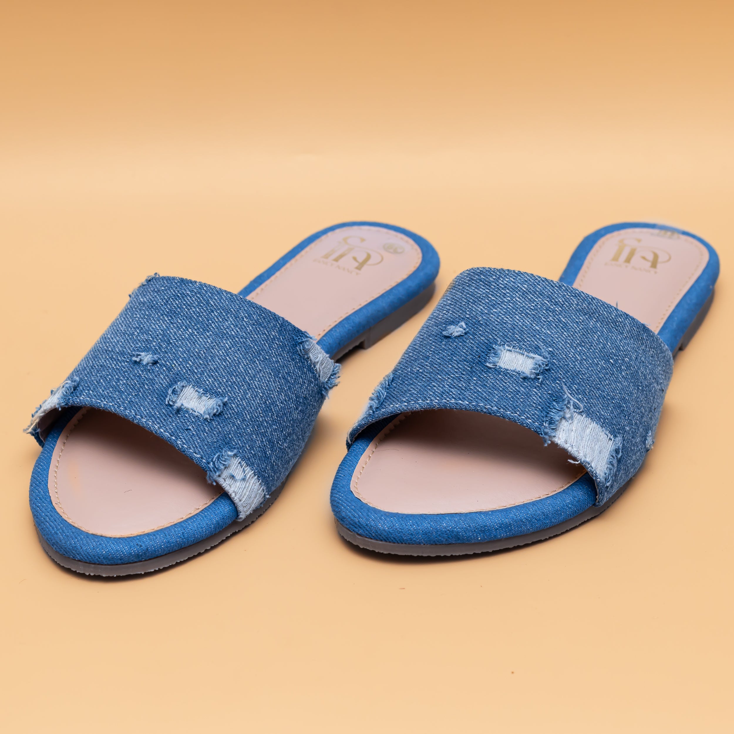 Ripped Denim Sliders - Blue