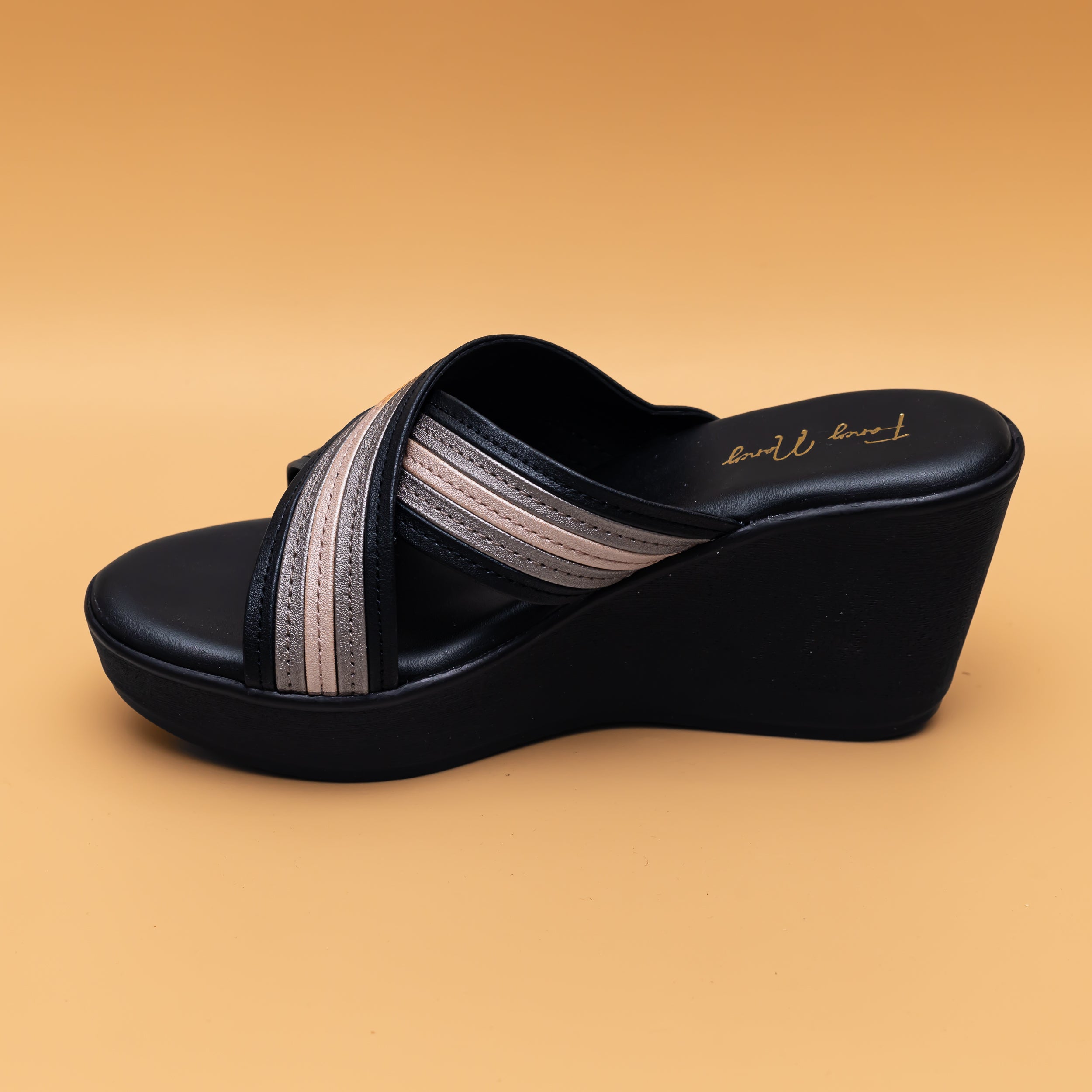 Cross Strap Wedges - Black