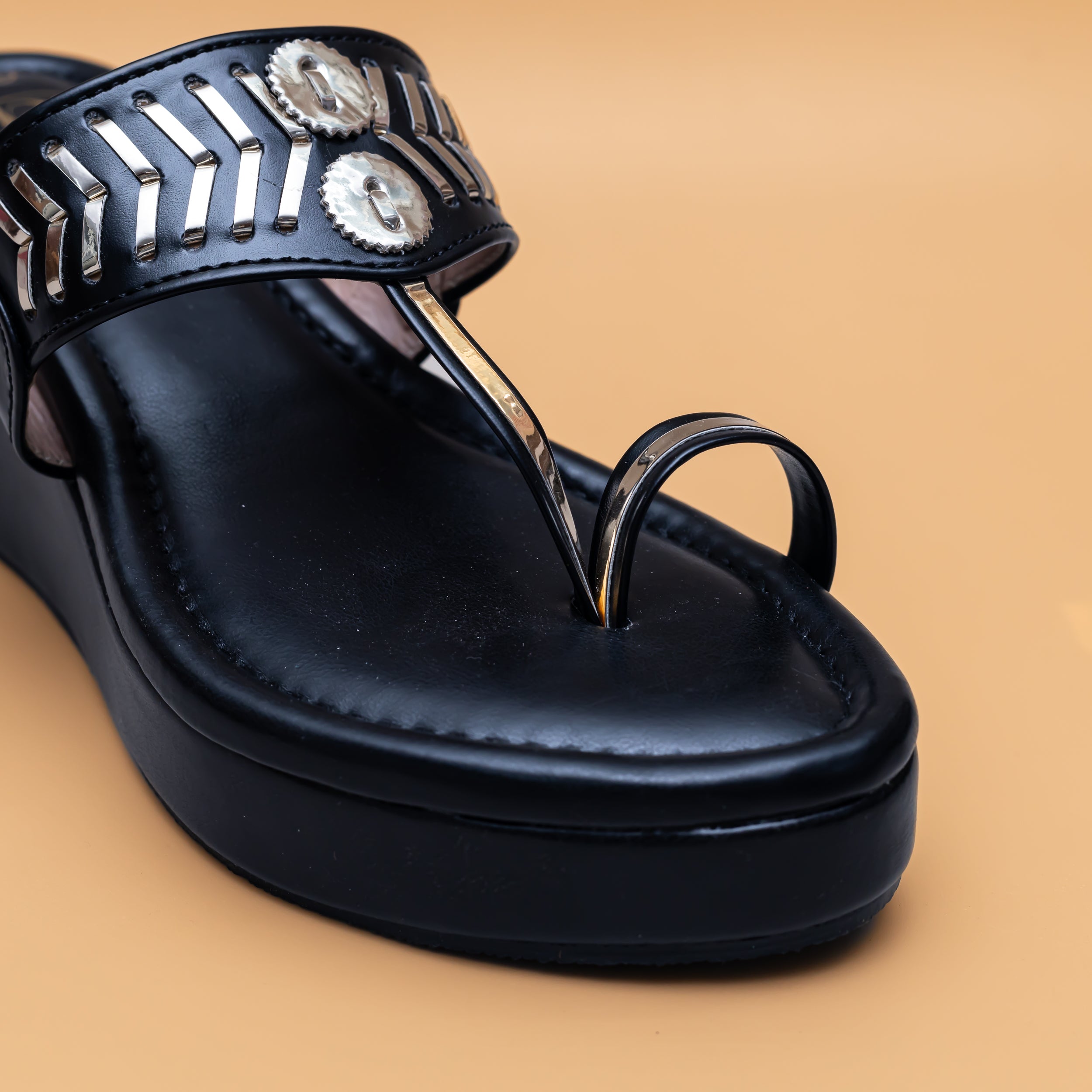 Designer Kolhapuri Platforms - Black