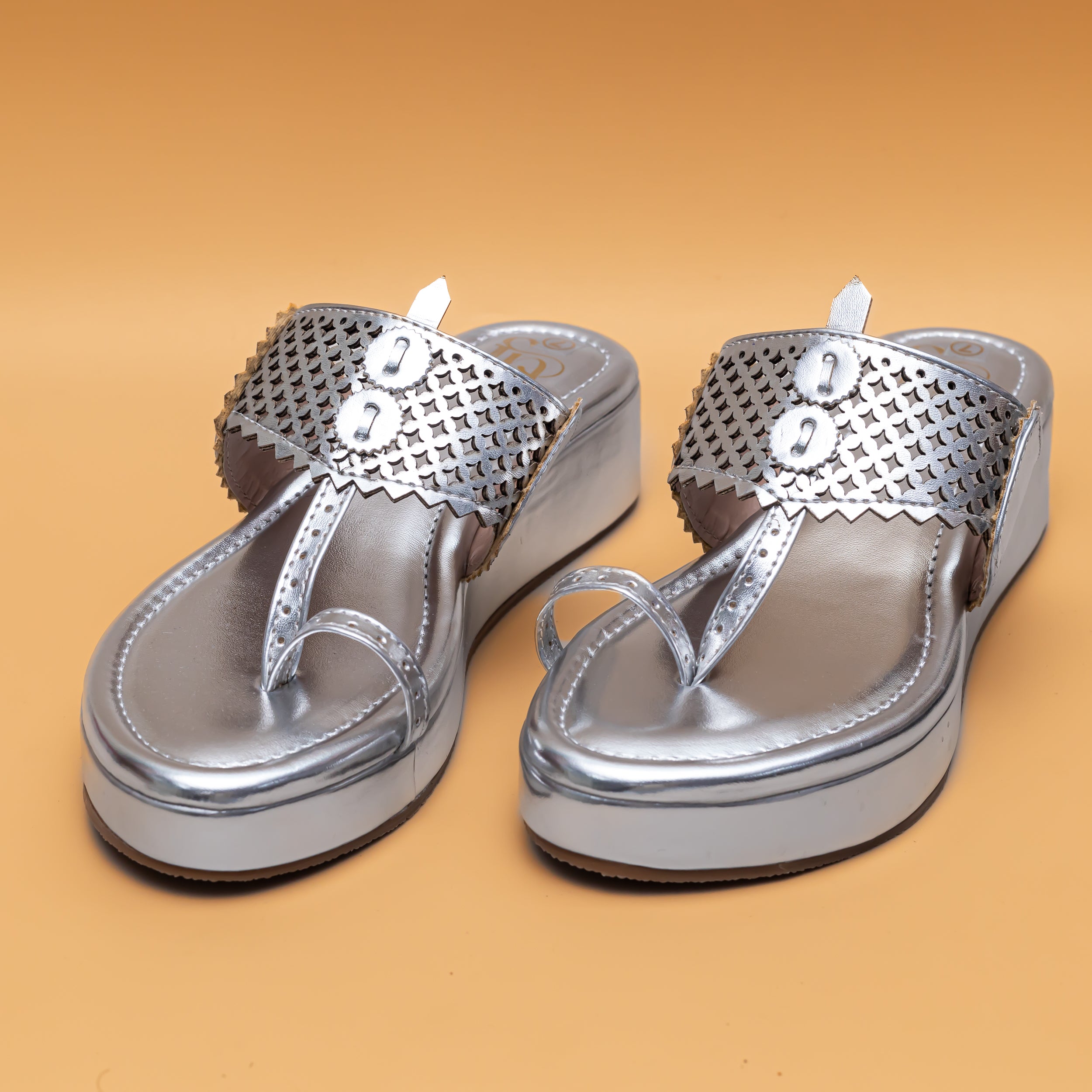 Traditional Jharokha Kolhapuri Platforms - Silver