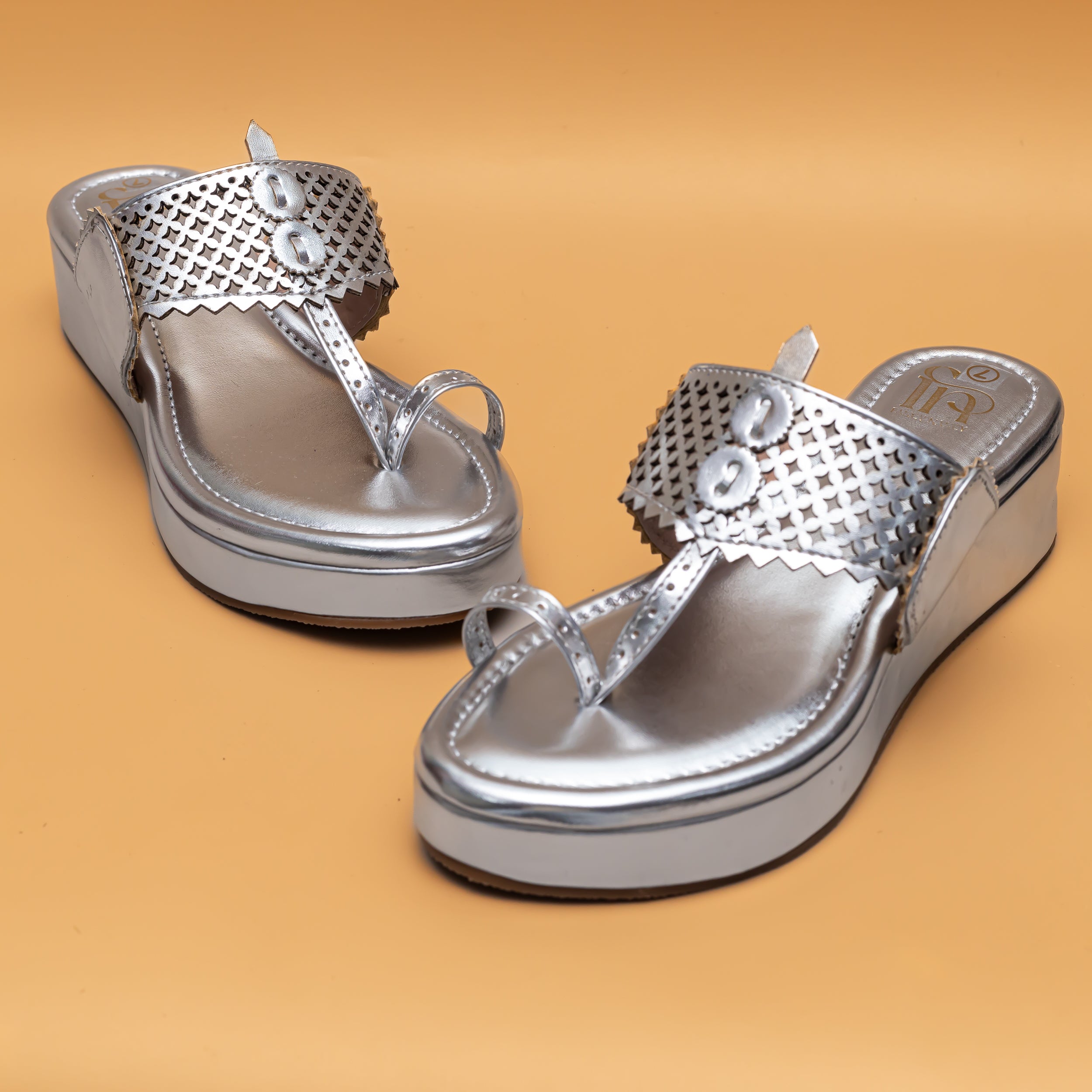 Traditional Jharokha Kolhapuri Platforms - Silver