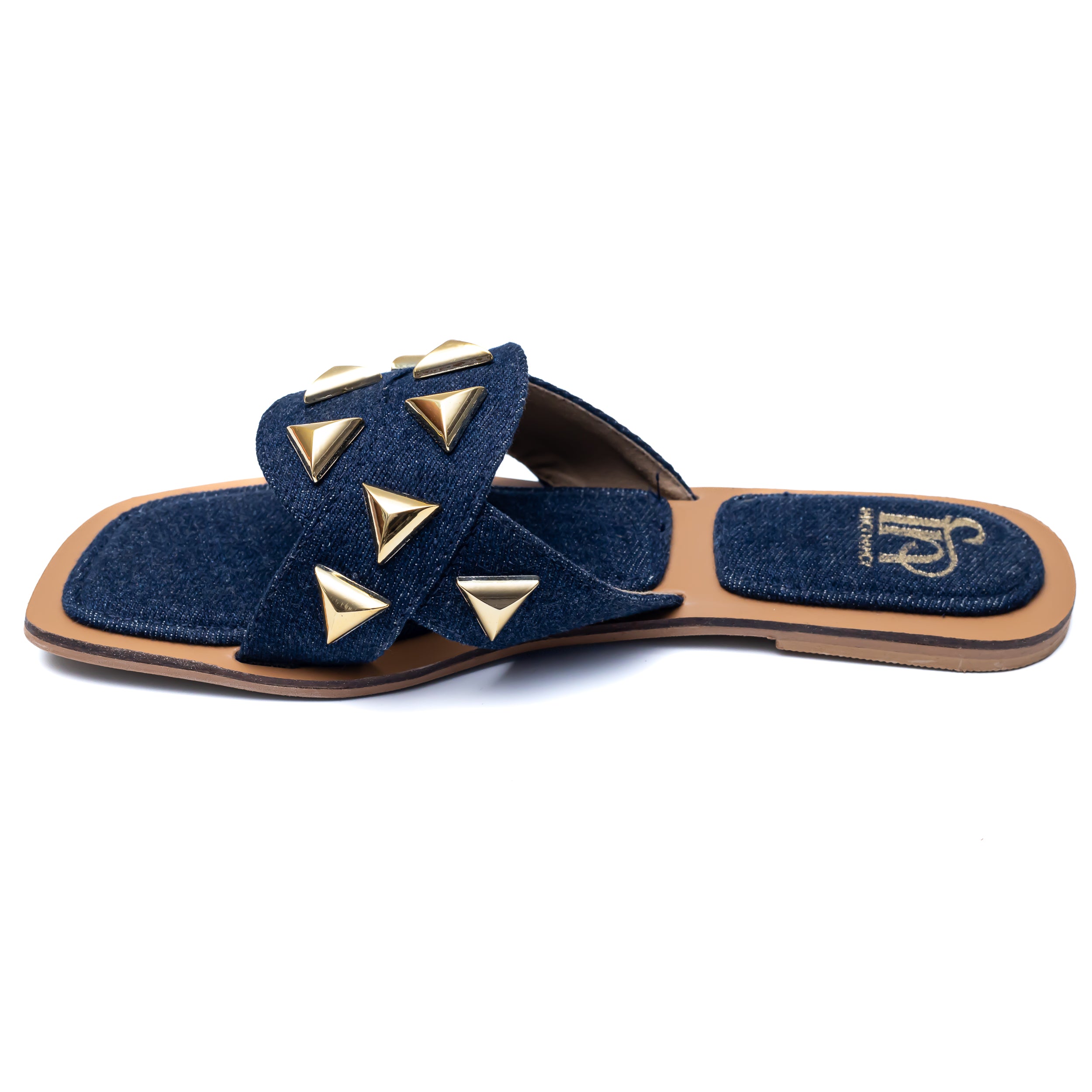 Studded Criss Cross Flats - Navy Blue