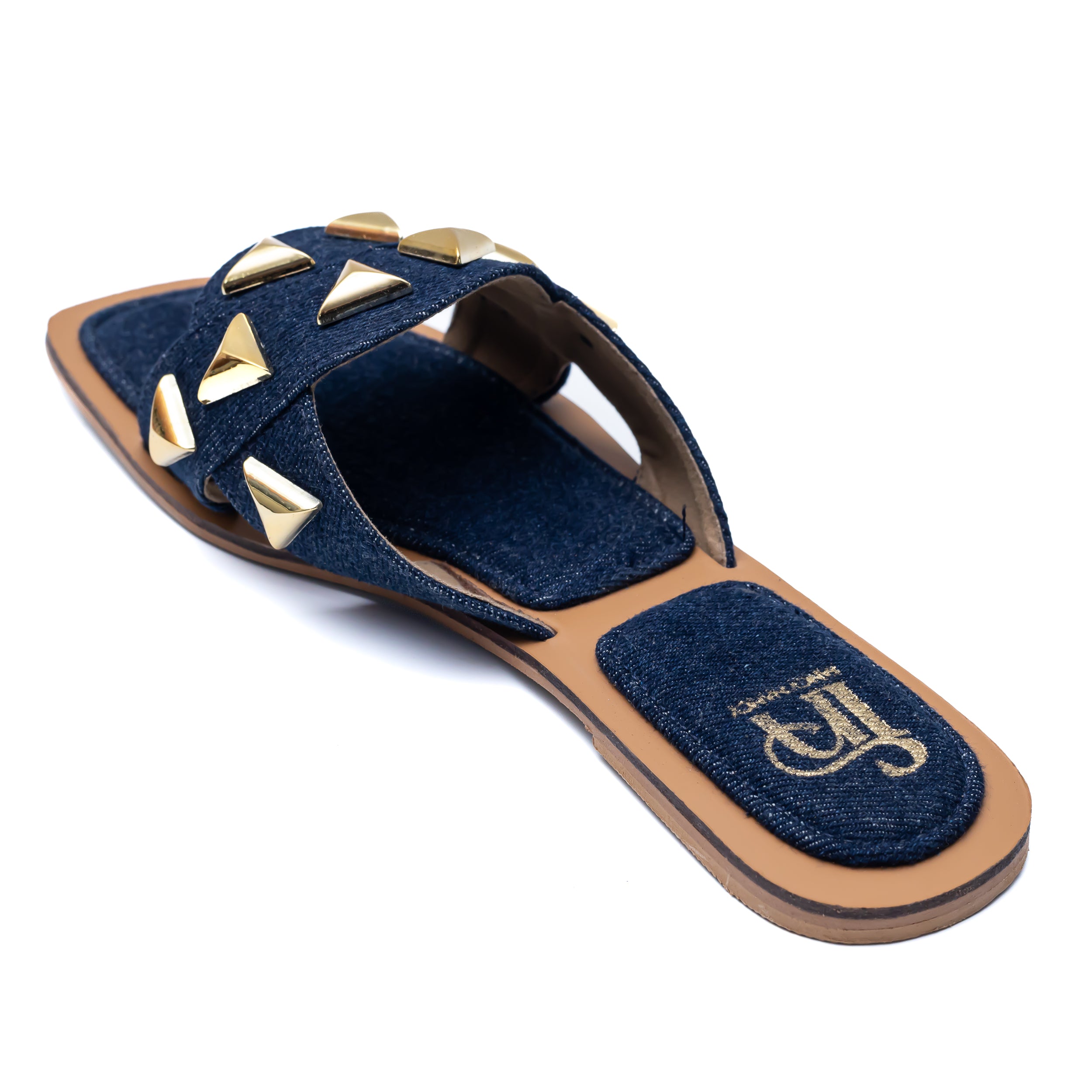 Studded Criss Cross Flats - Navy Blue