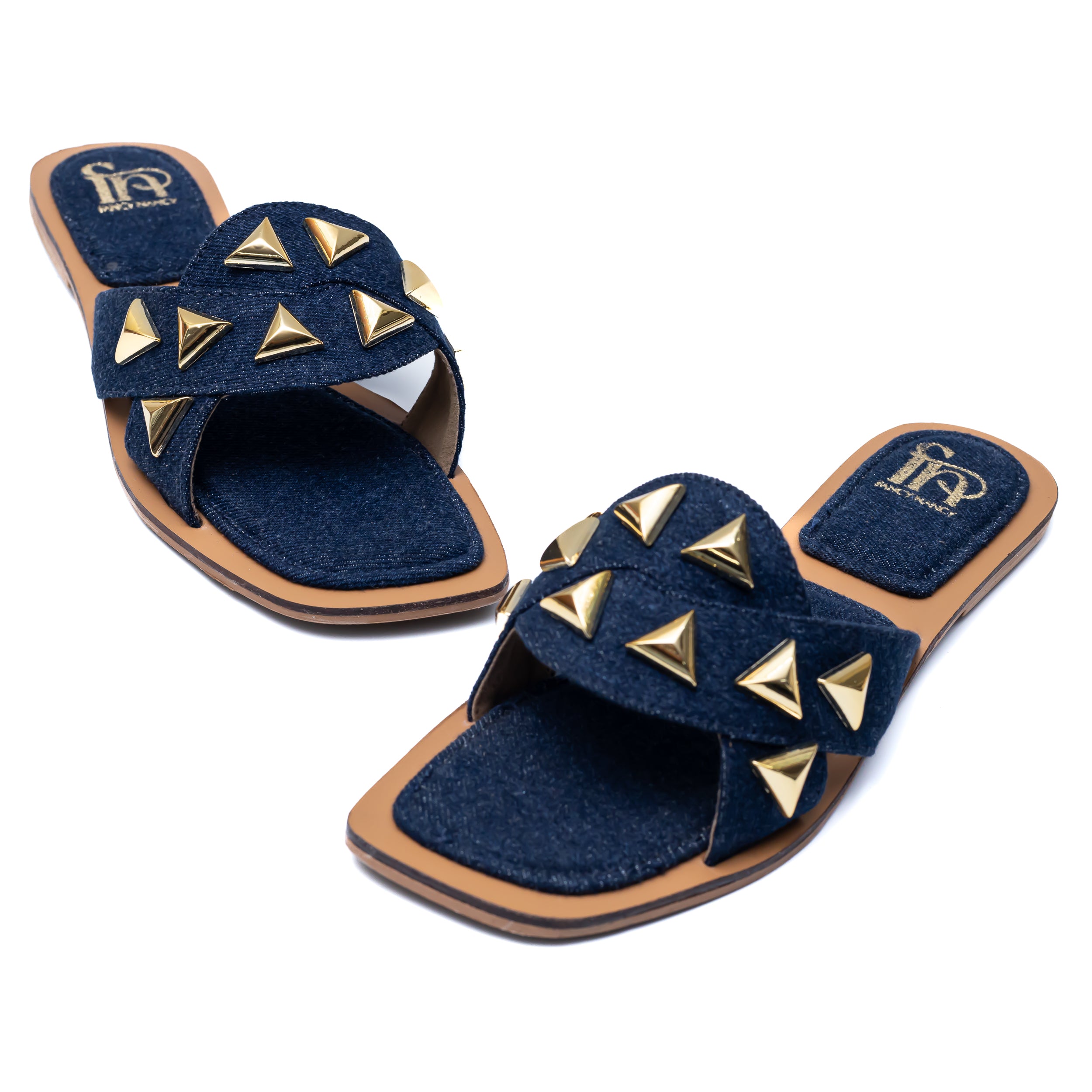 Studded Criss Cross Flats - Navy Blue