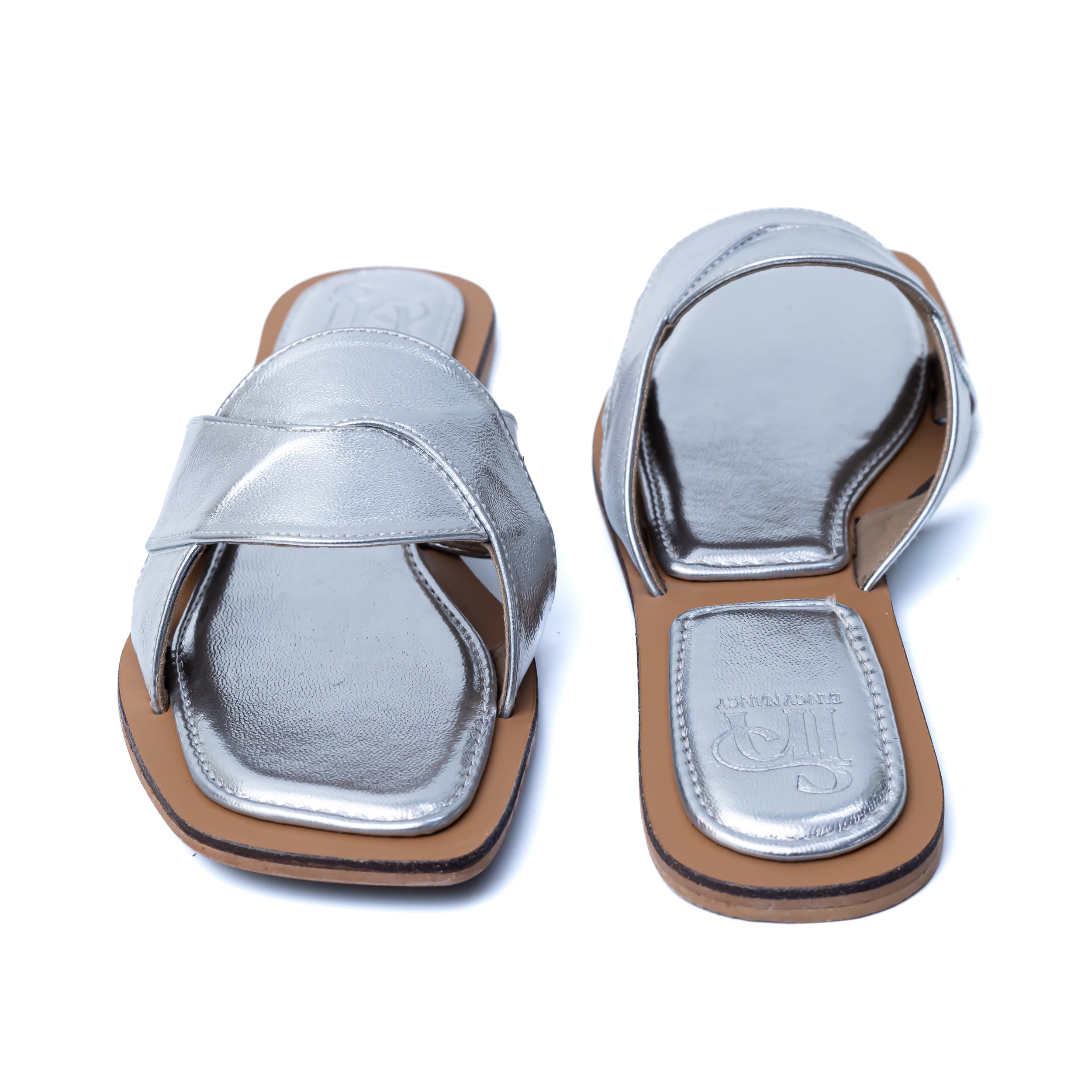 Metallic Criss Cross Strap Flats - Silver