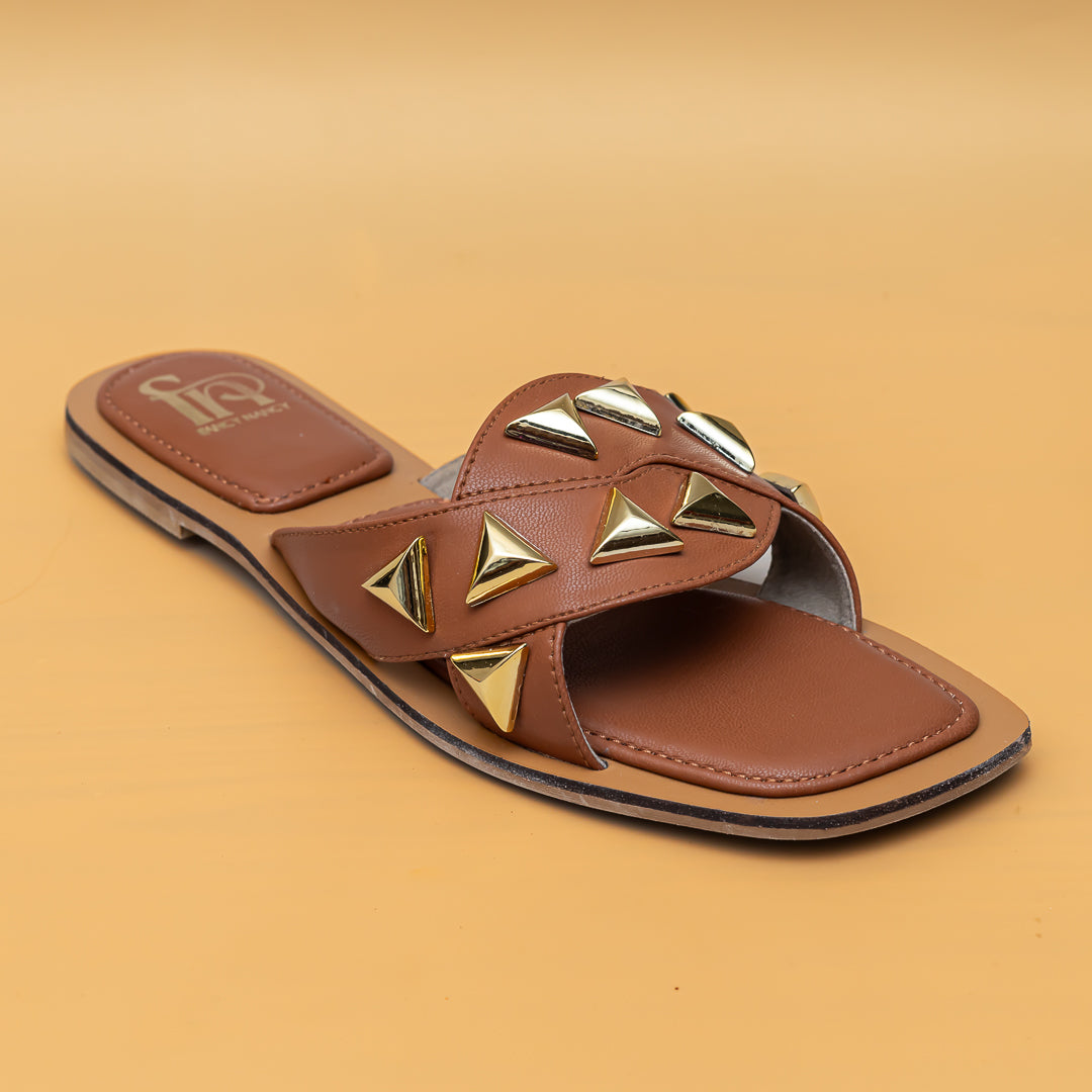 Studded Criss Cross Flats - Tan