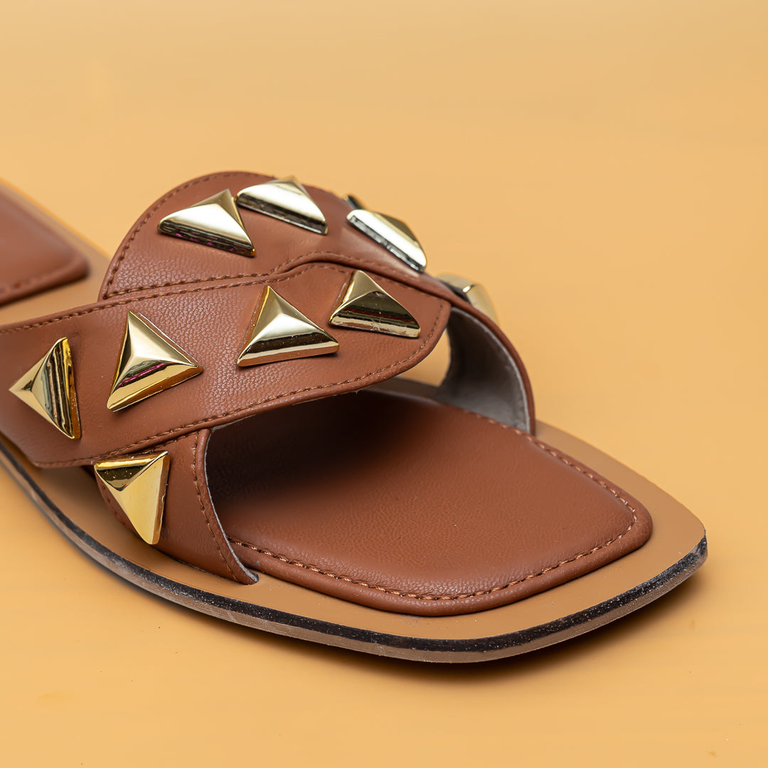 Studded Criss Cross Flats - Tan