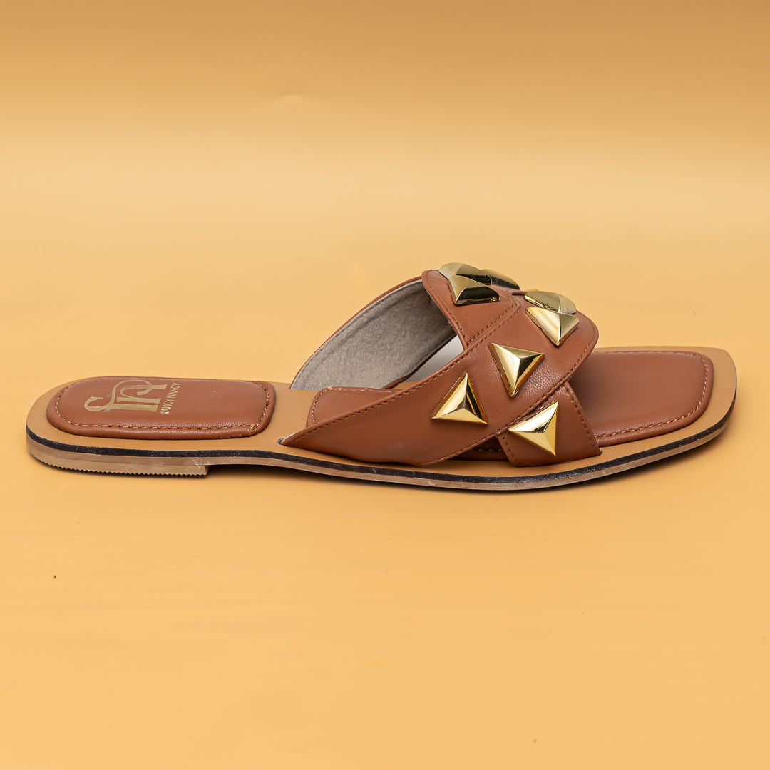 Studded Criss Cross Flats - Tan