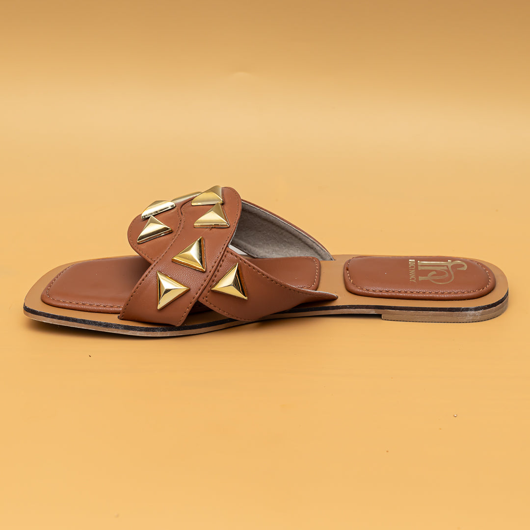 Studded Criss Cross Flats - Tan