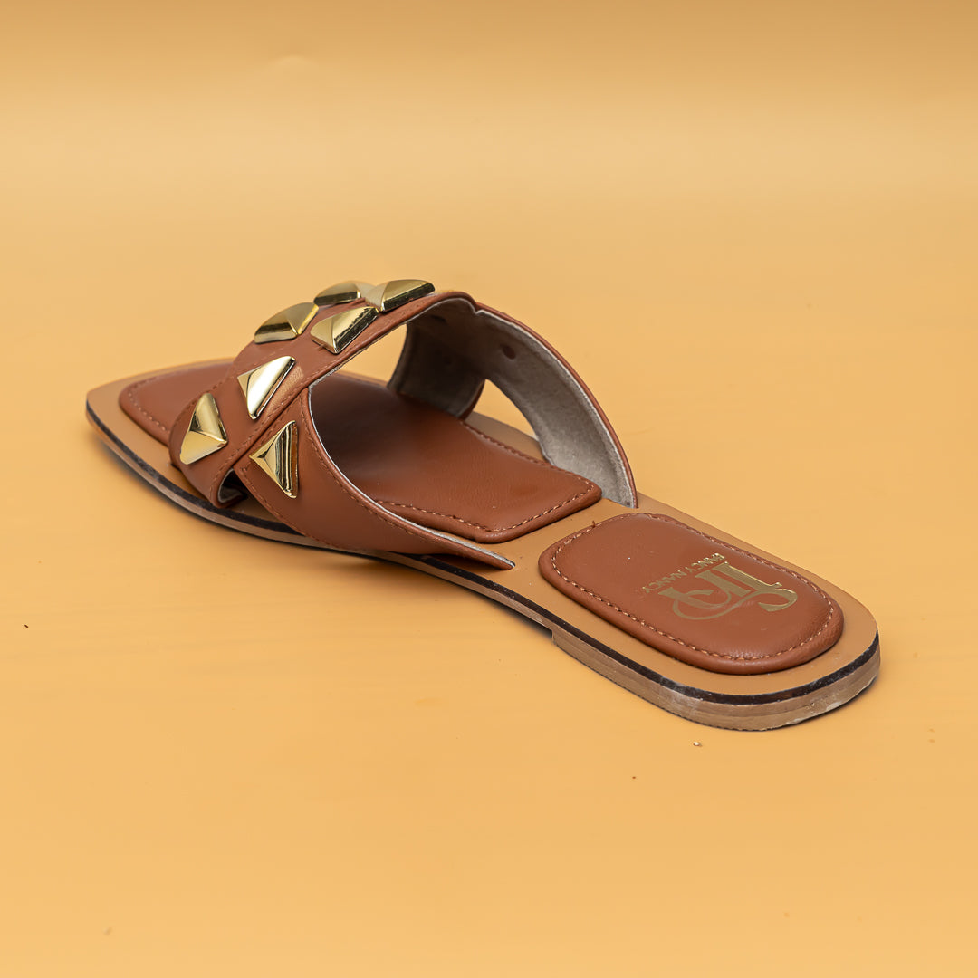 Studded Criss Cross Flats - Tan