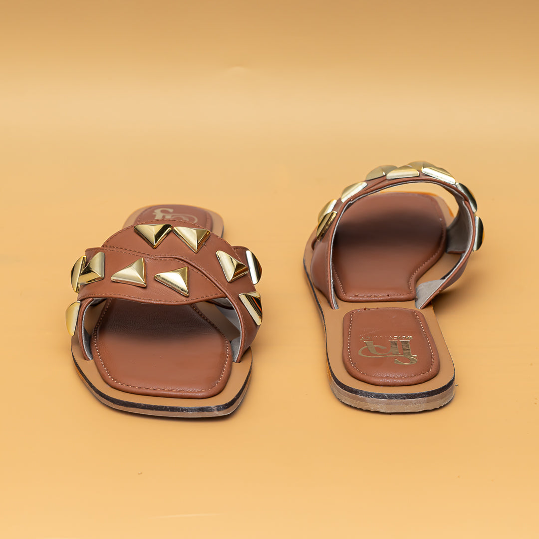 Studded Criss Cross Flats - Tan