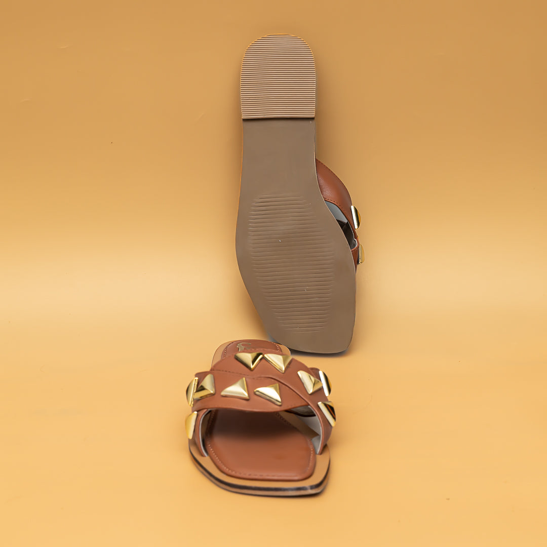 Studded Criss Cross Flats - Tan