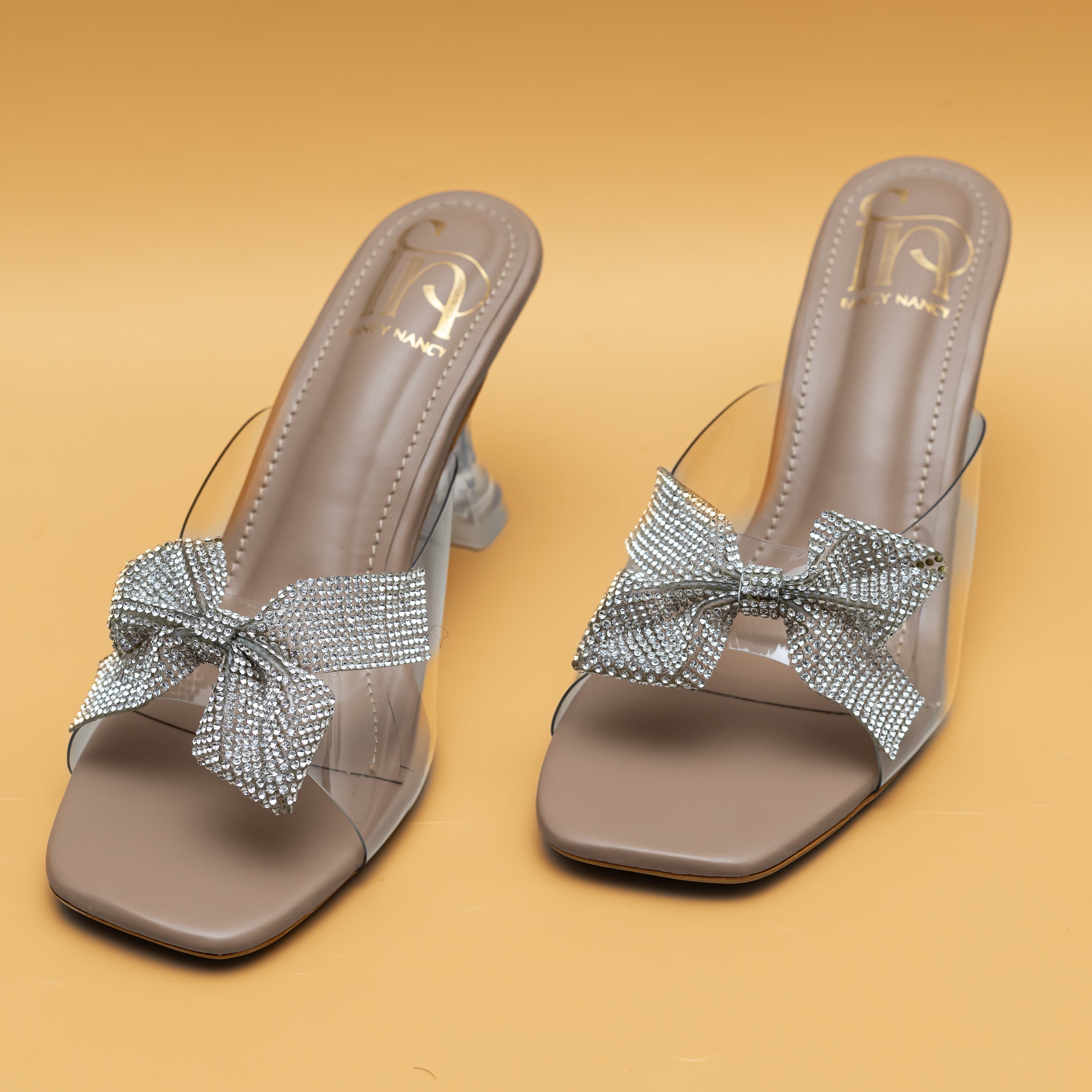 Shimmer Bow Heels - Nude