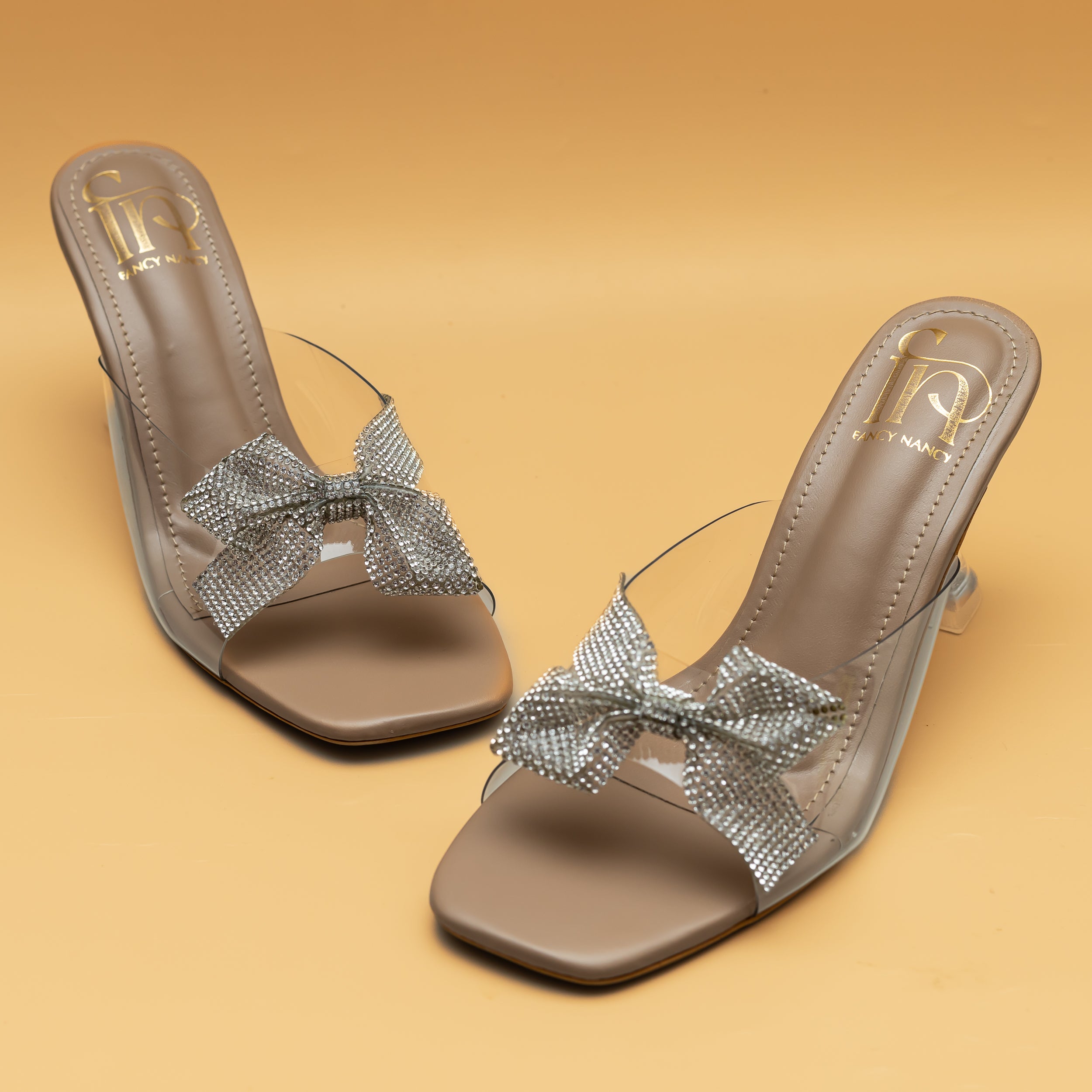 Shimmer Bow Heels - Nude