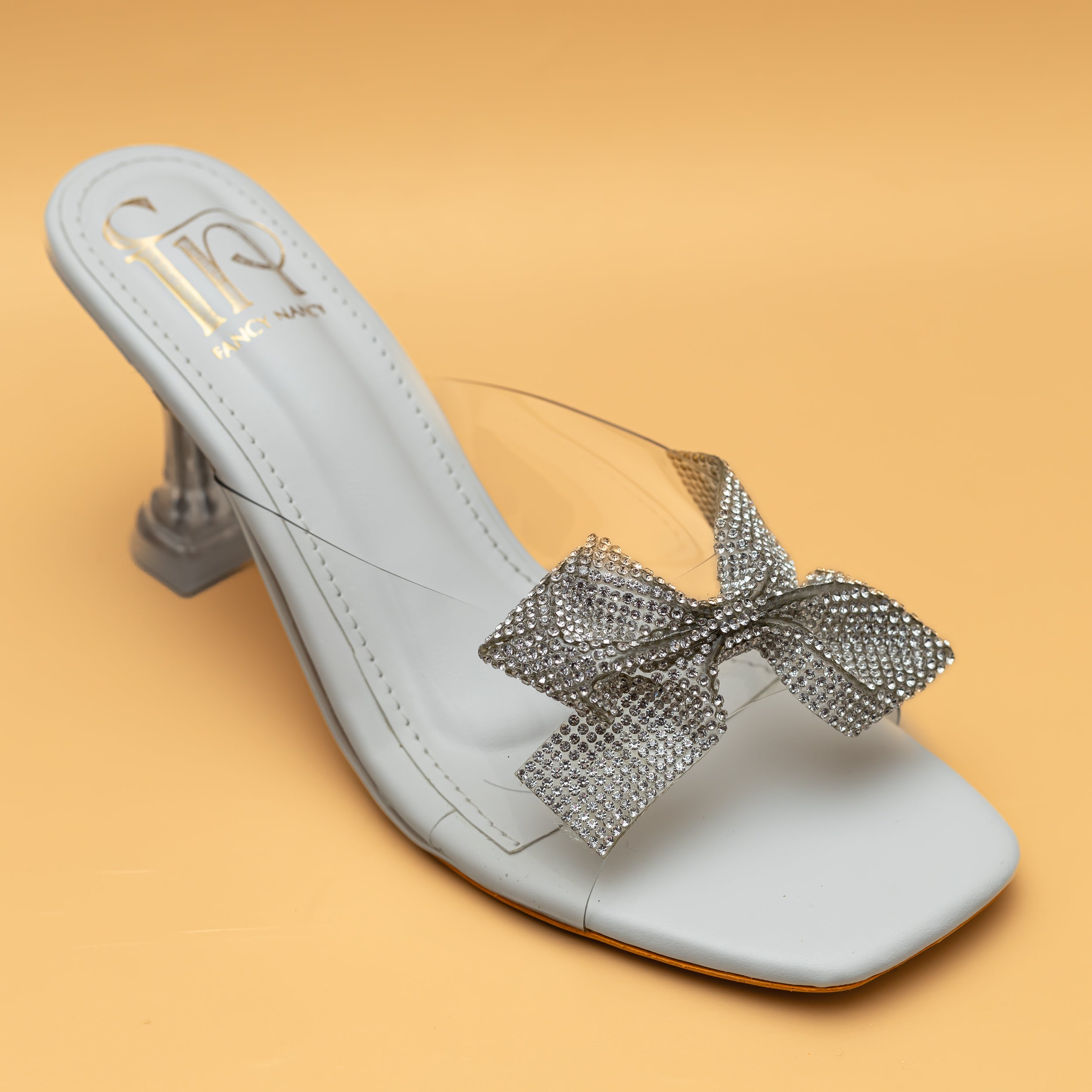 Shimmer Bow Heels - White