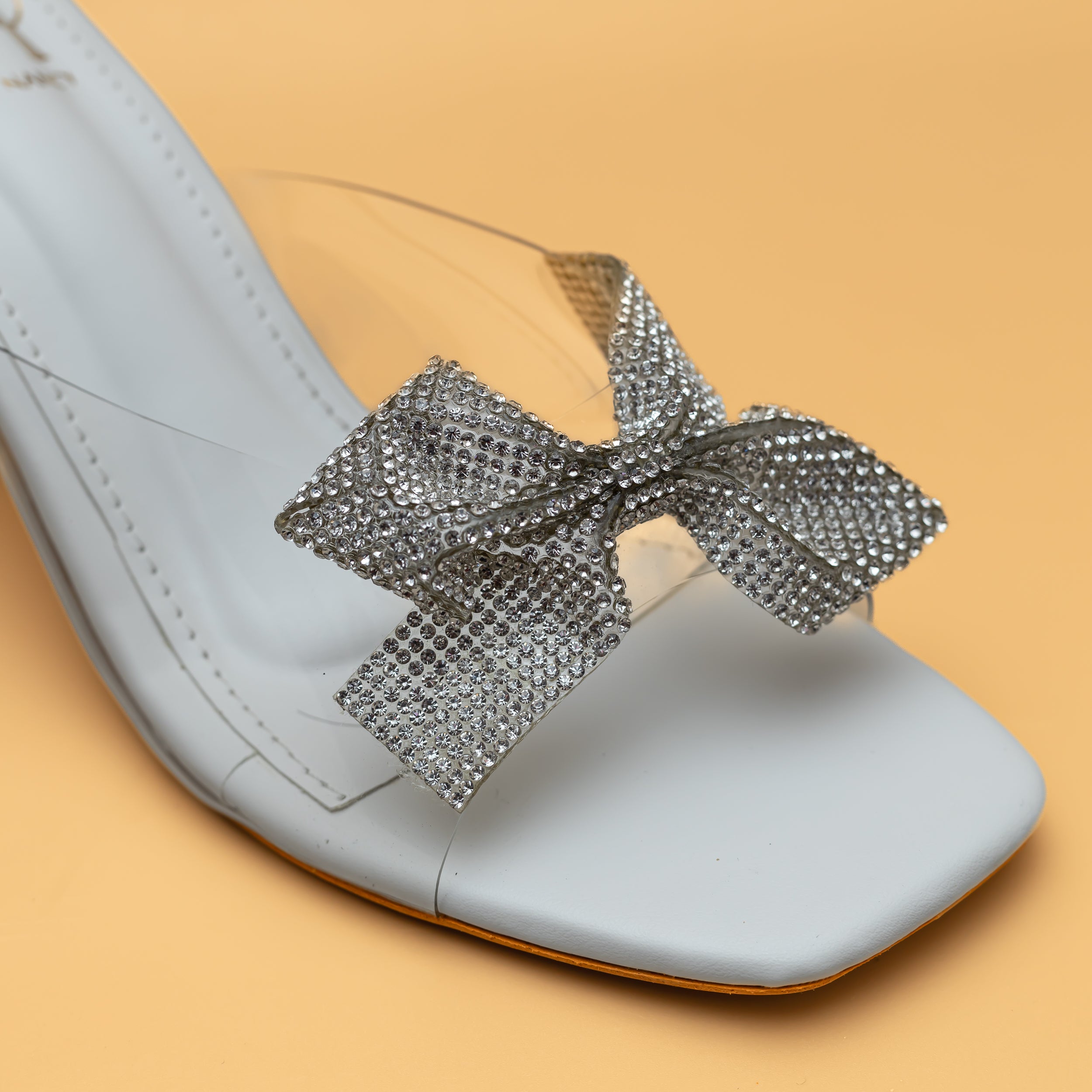 Shimmer Bow Heels - White