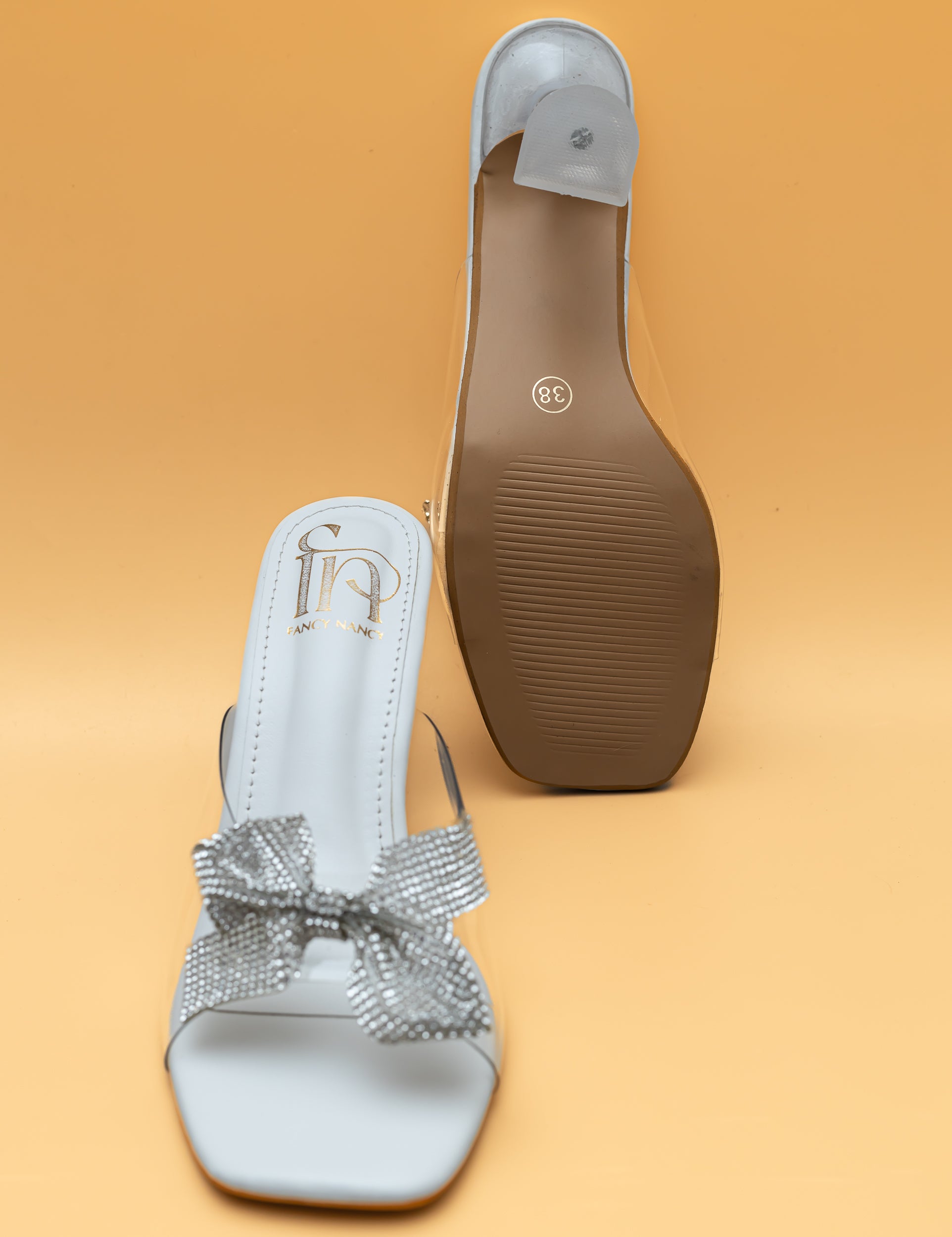 Shimmer Bow Heels - White
