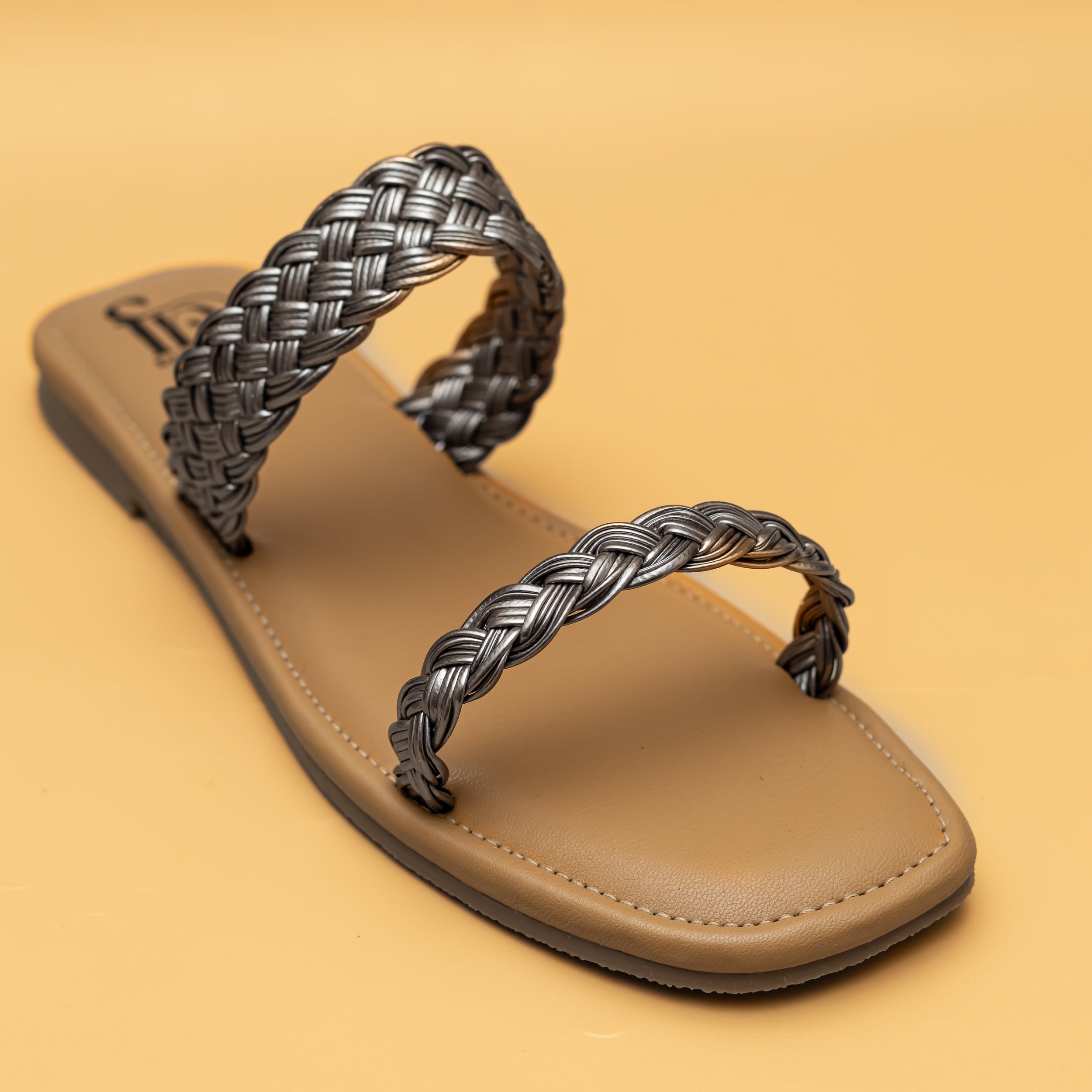 Twin Braided Strap Flats - Grey