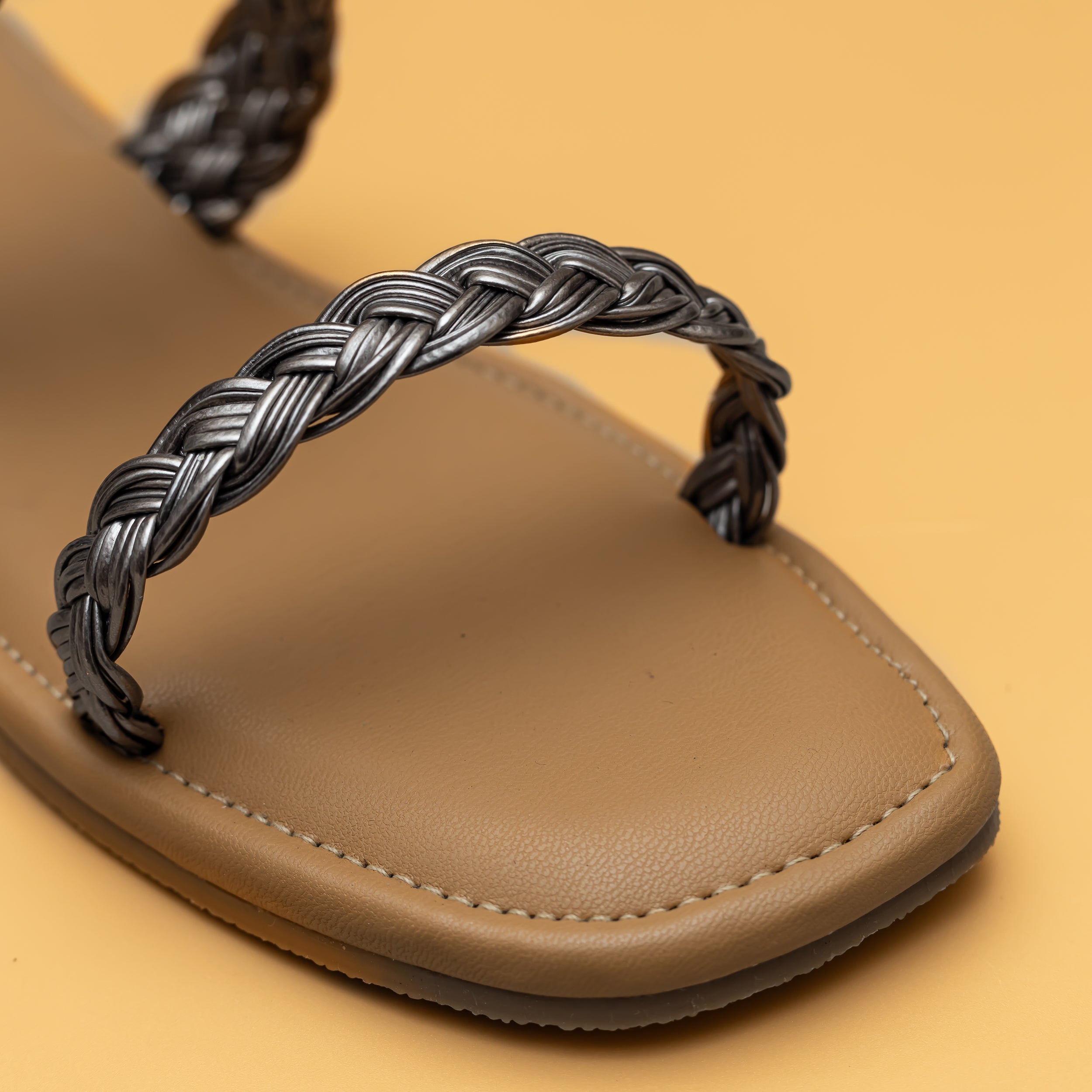 Twin Braided Strap Flats - Grey
