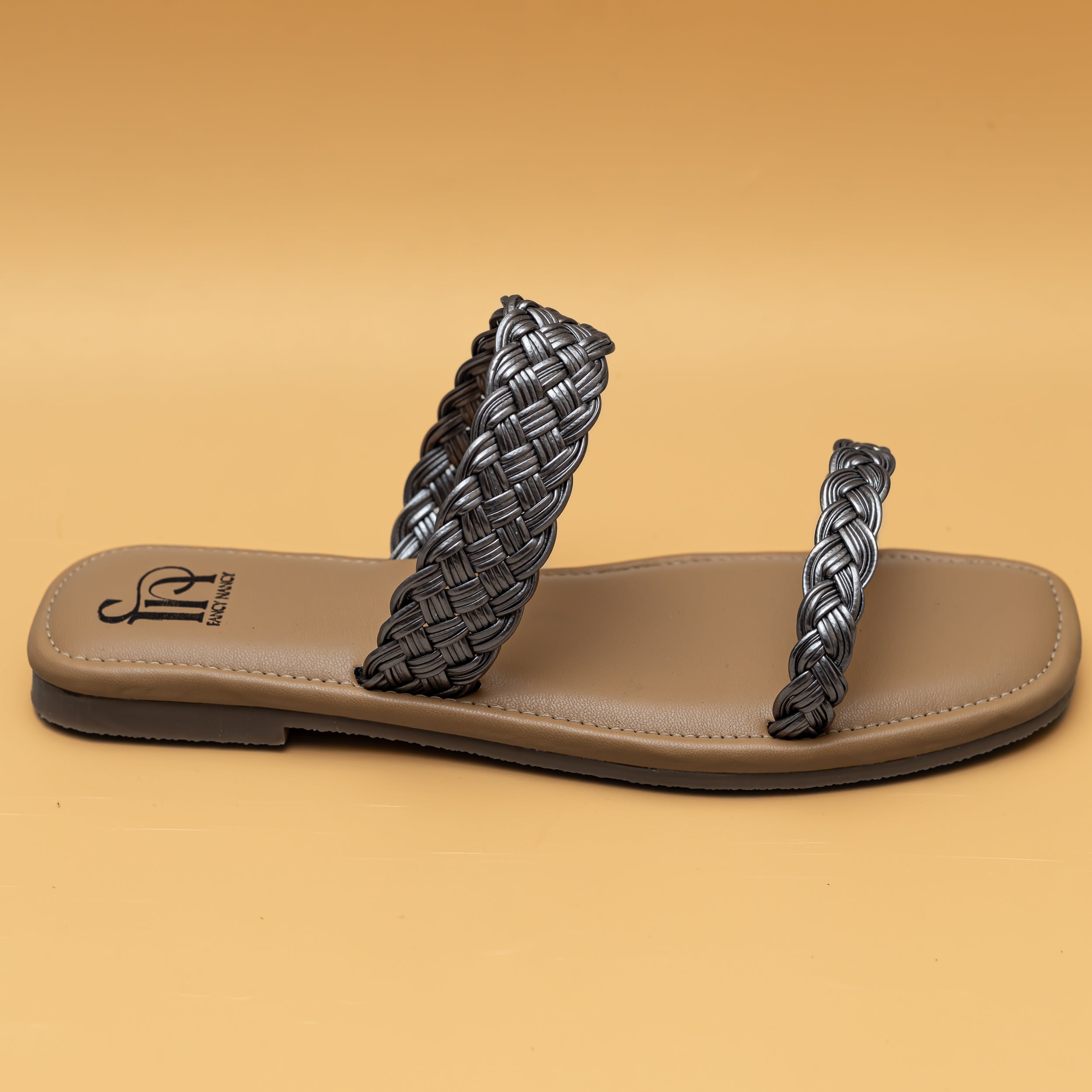 Twin Braided Strap Flats - Grey