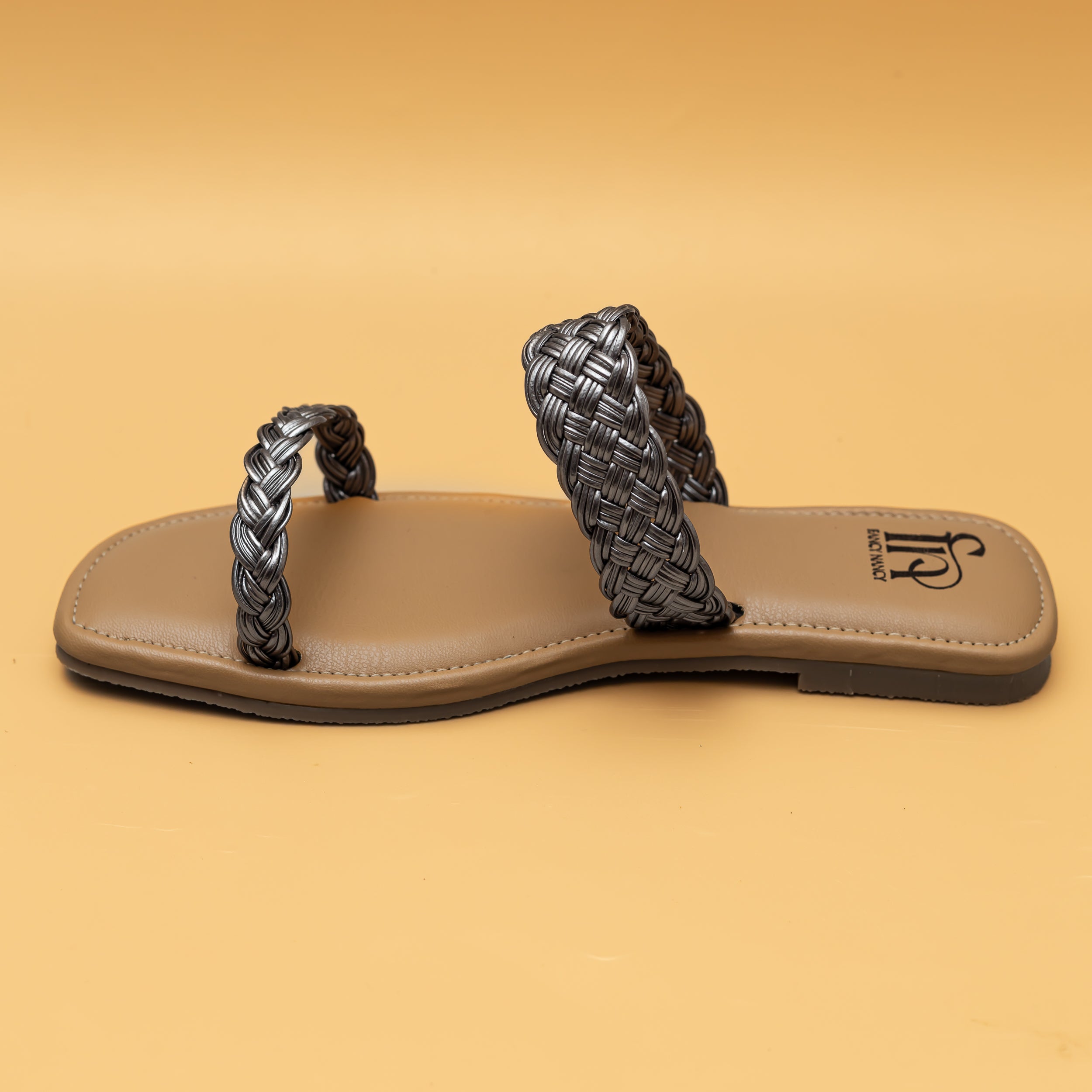 Twin Braided Strap Flats - Grey