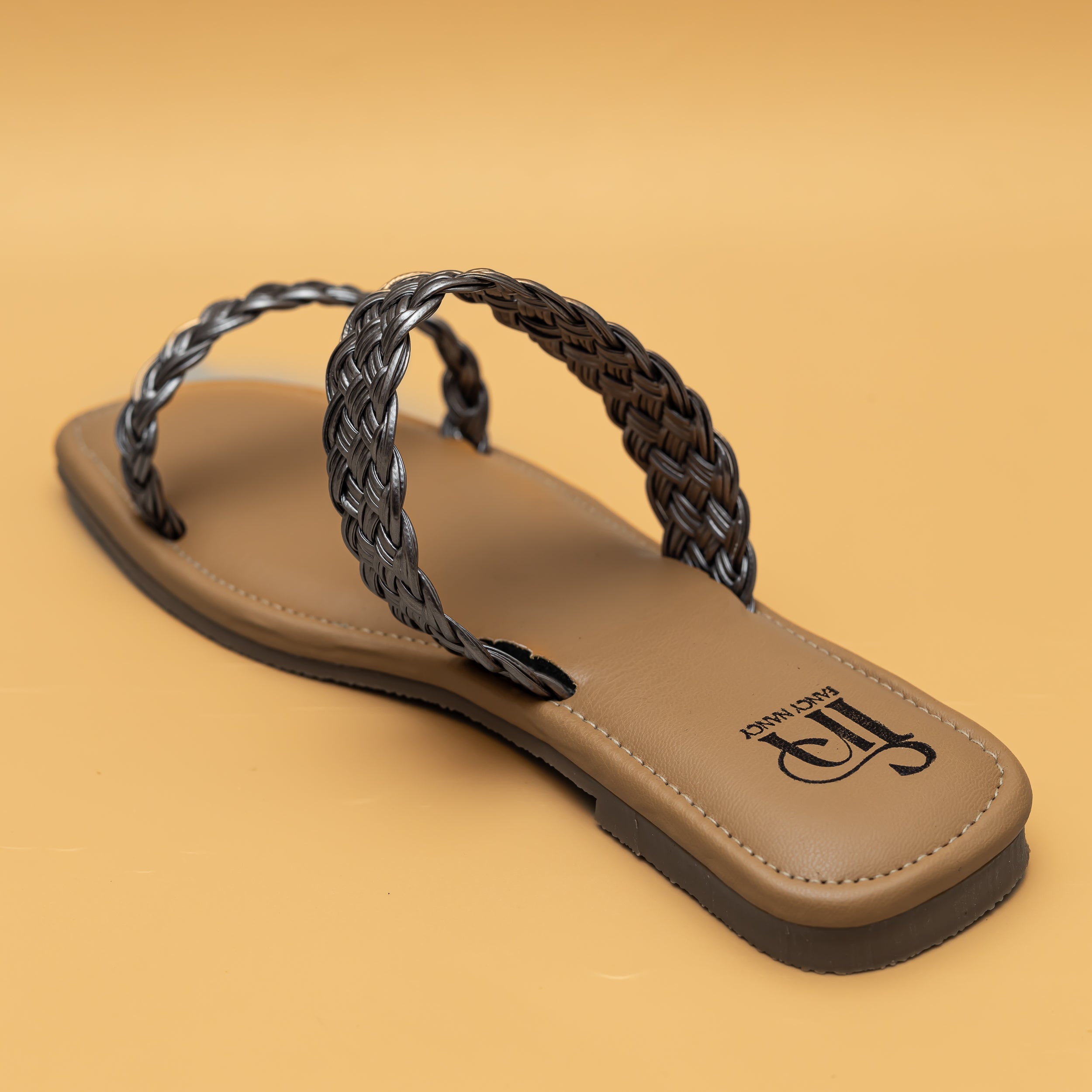 Twin Braided Strap Flats - Grey