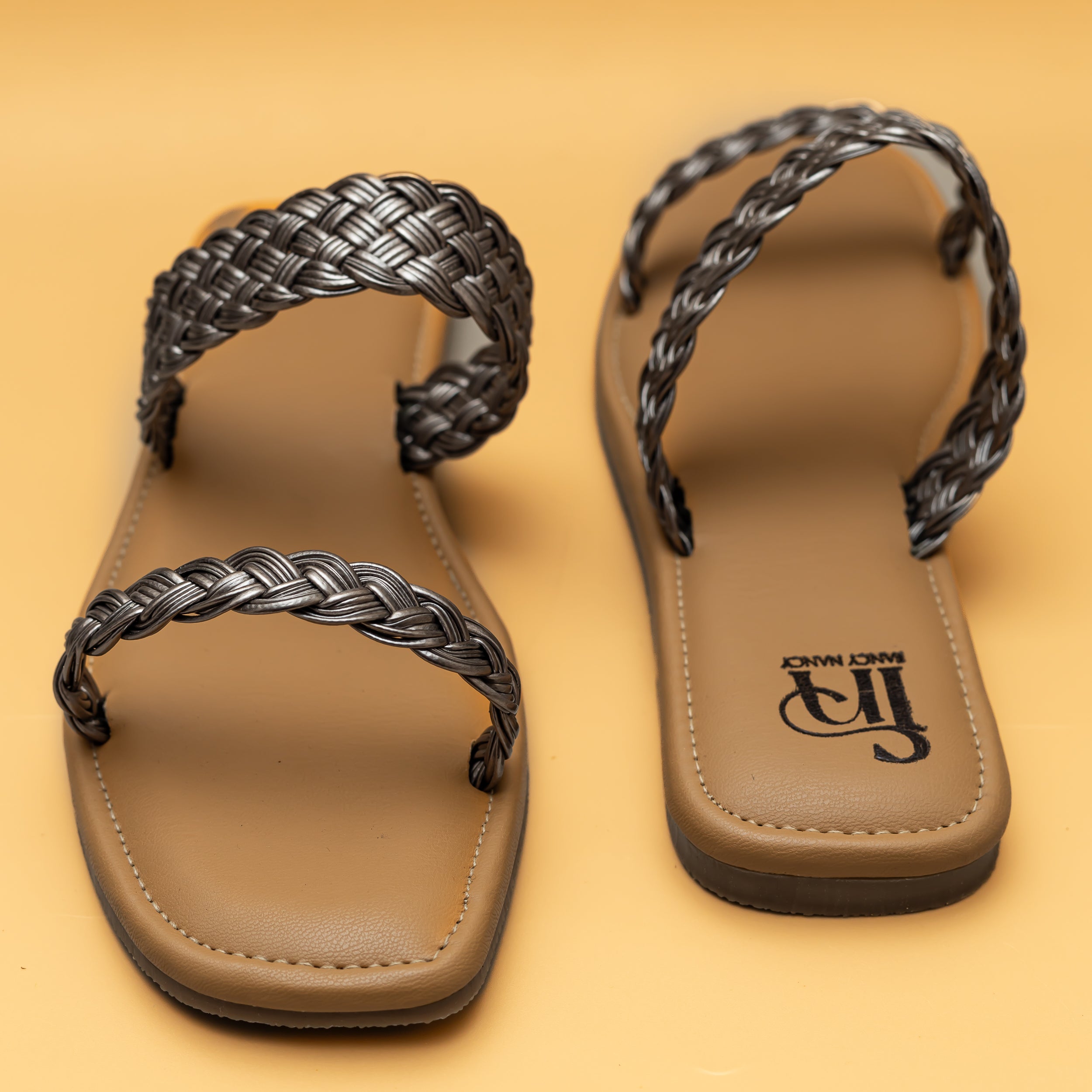 Twin Braided Strap Flats - Grey