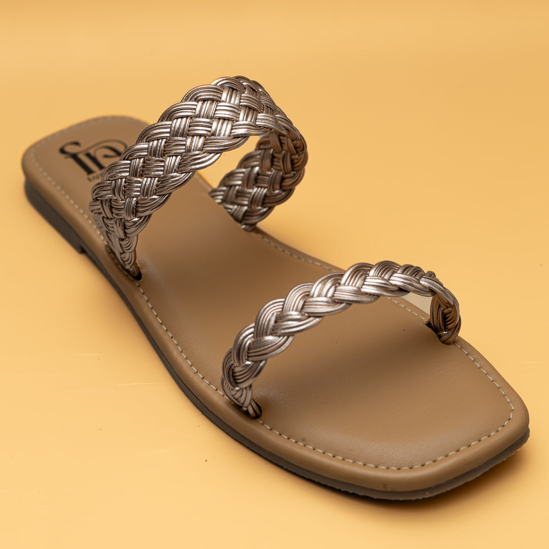 Twin Braided Strap Flats - Rose Gold