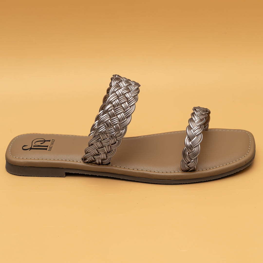 Twin Braided Strap Flats - Rose Gold