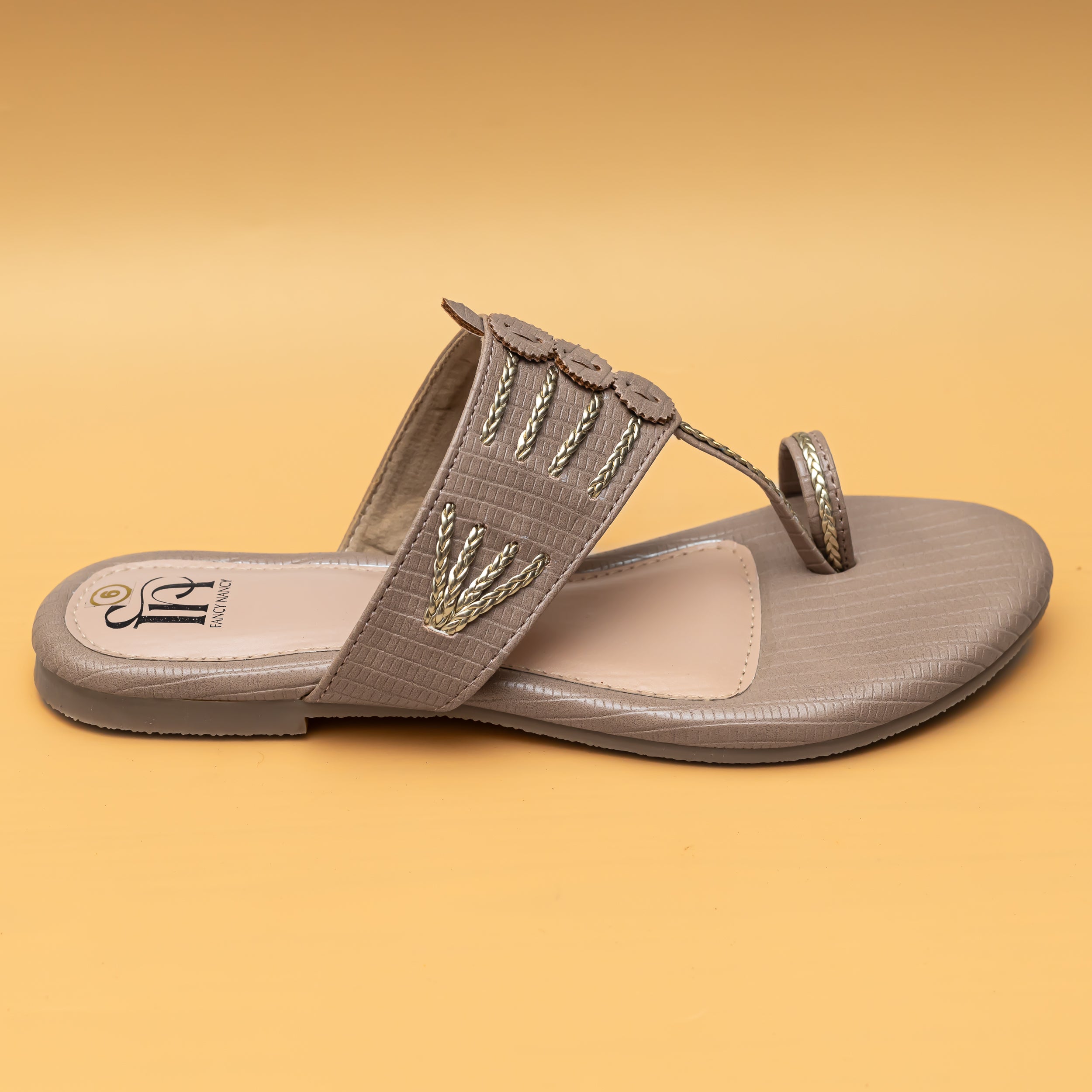 Braided Kolhapuri Flats - Beige