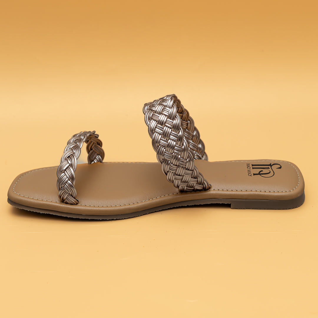 Twin Braided Strap Flats - Rose Gold