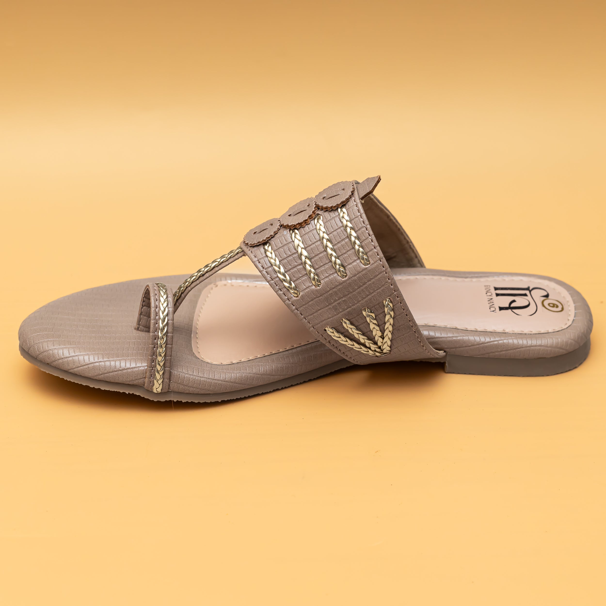 Braided Kolhapuri Flats - Beige