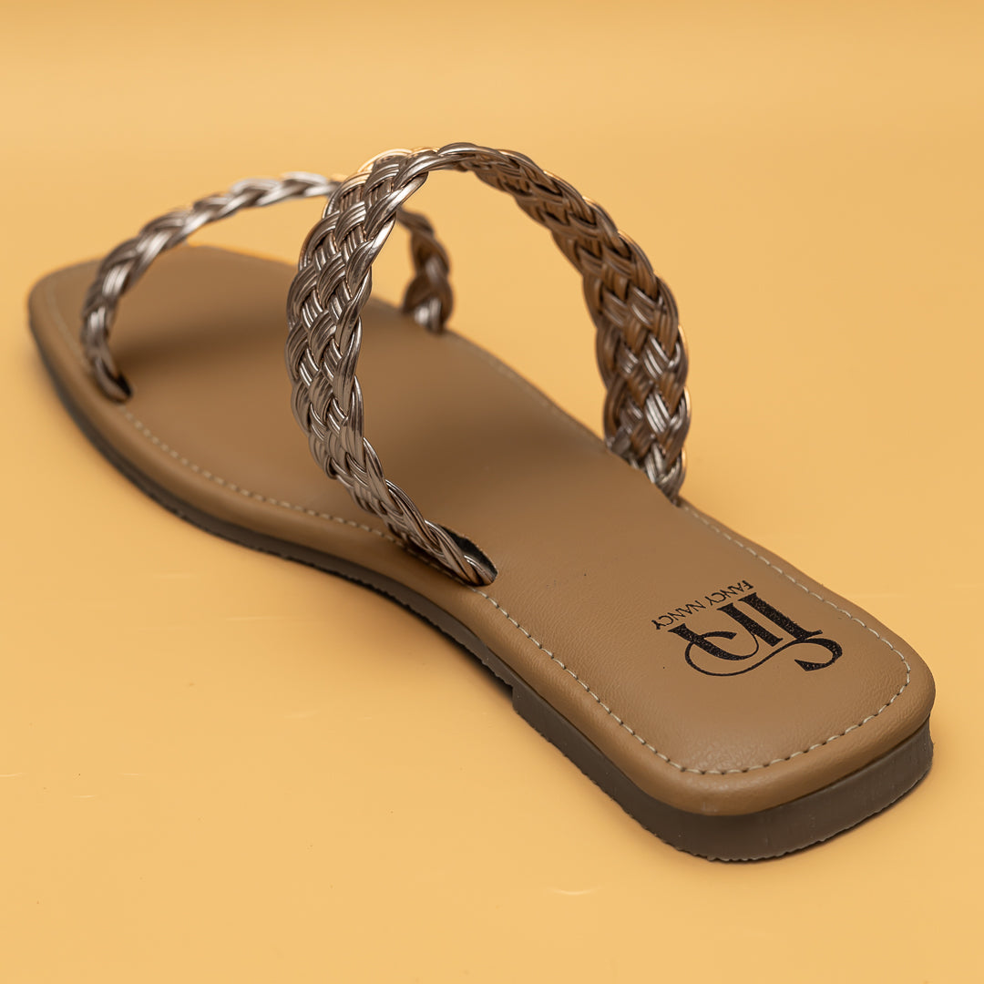 Twin Braided Strap Flats - Rose Gold