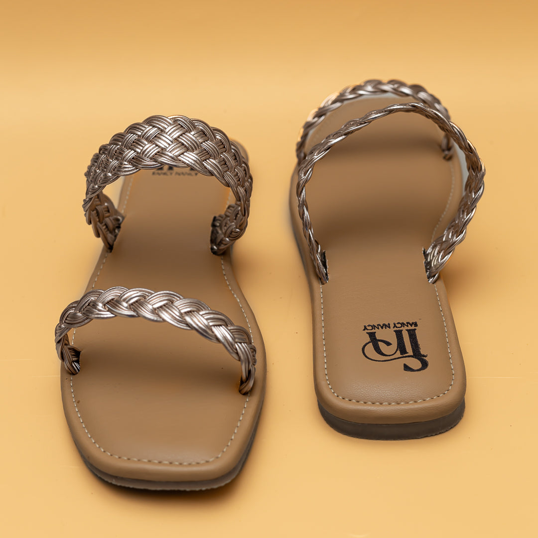 Twin Braided Strap Flats - Rose Gold