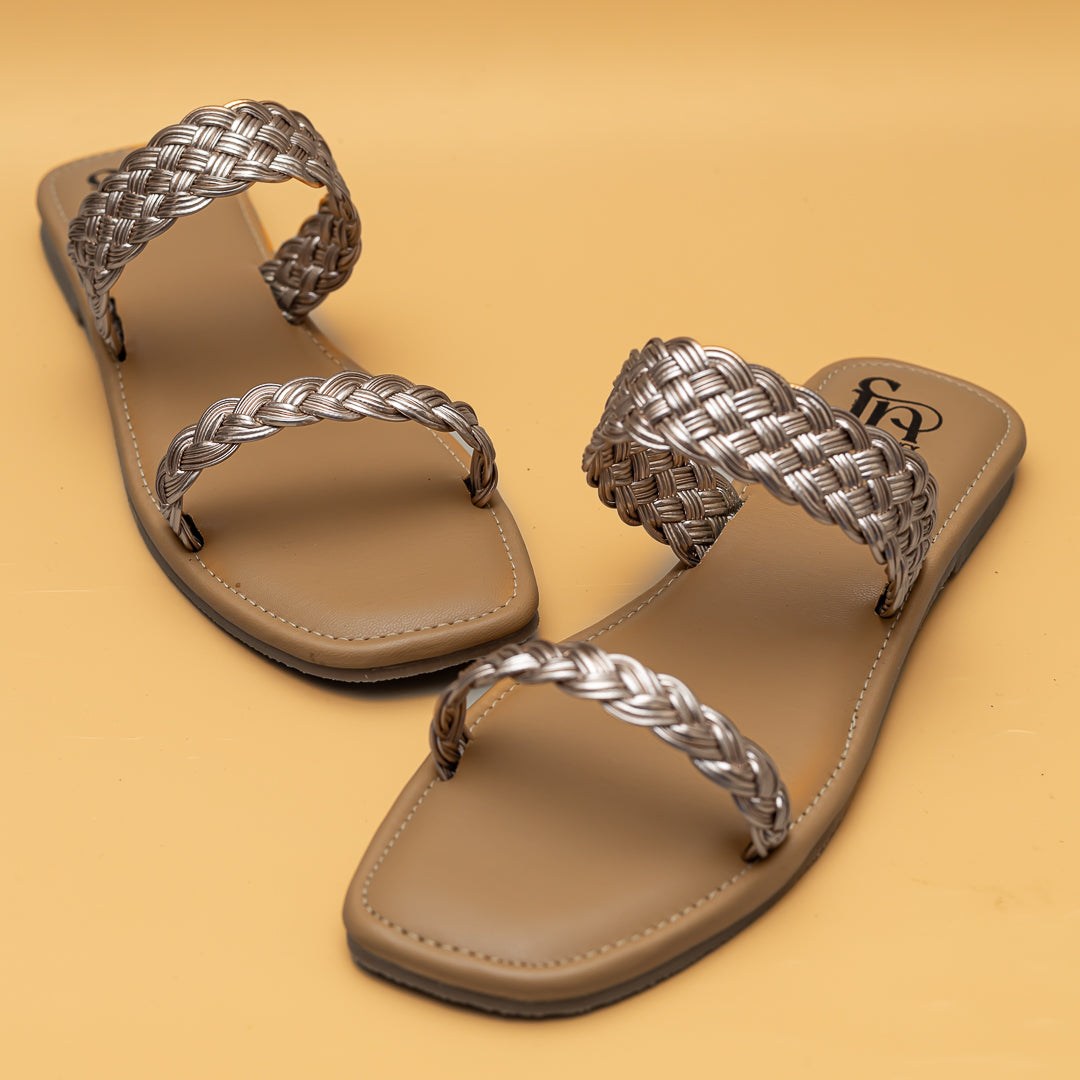 Twin Braided Strap Flats - Rose Gold