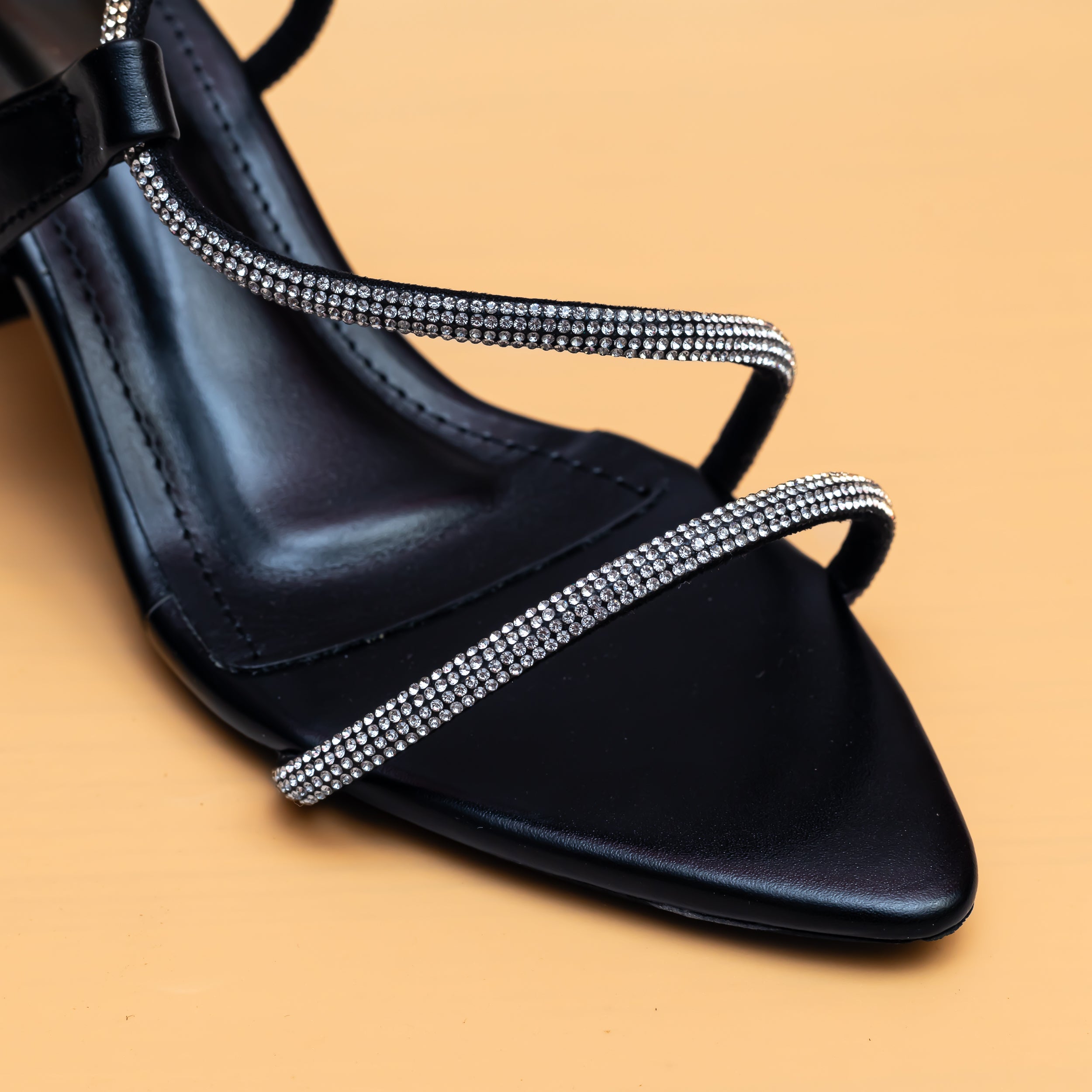 Embellished Block Heels - Black