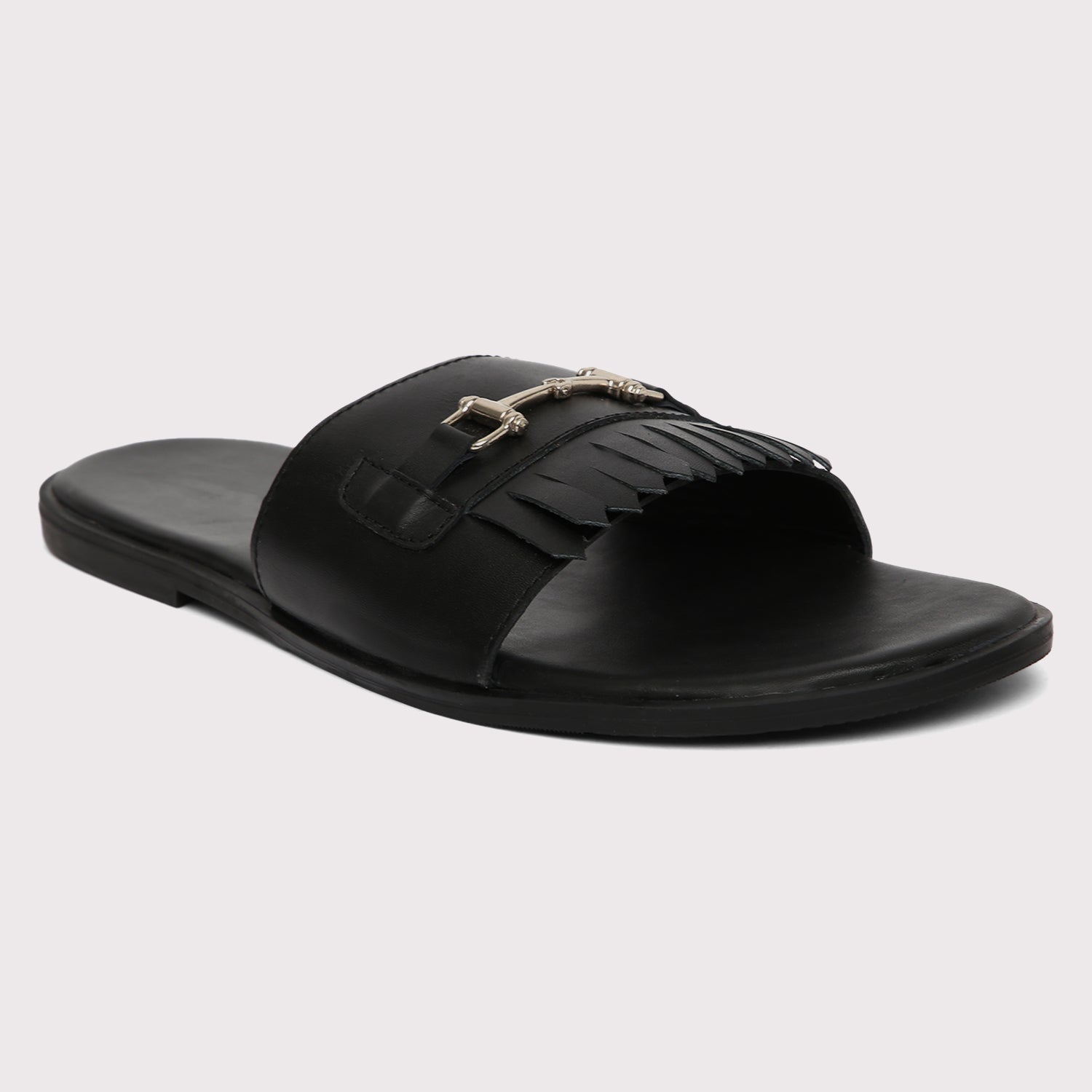 Horsebit Buckle Slippers - Black