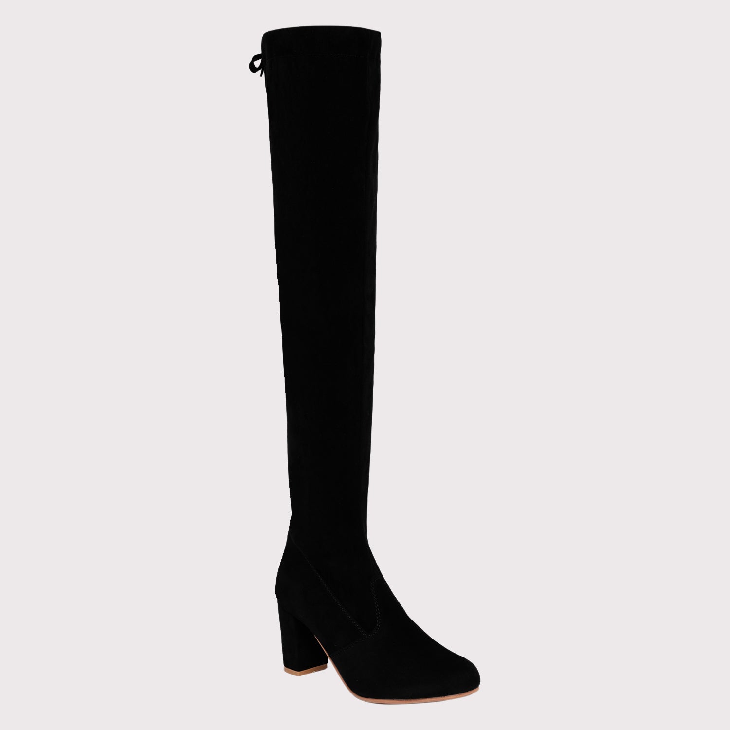 Velvet Knee High Boots - Black