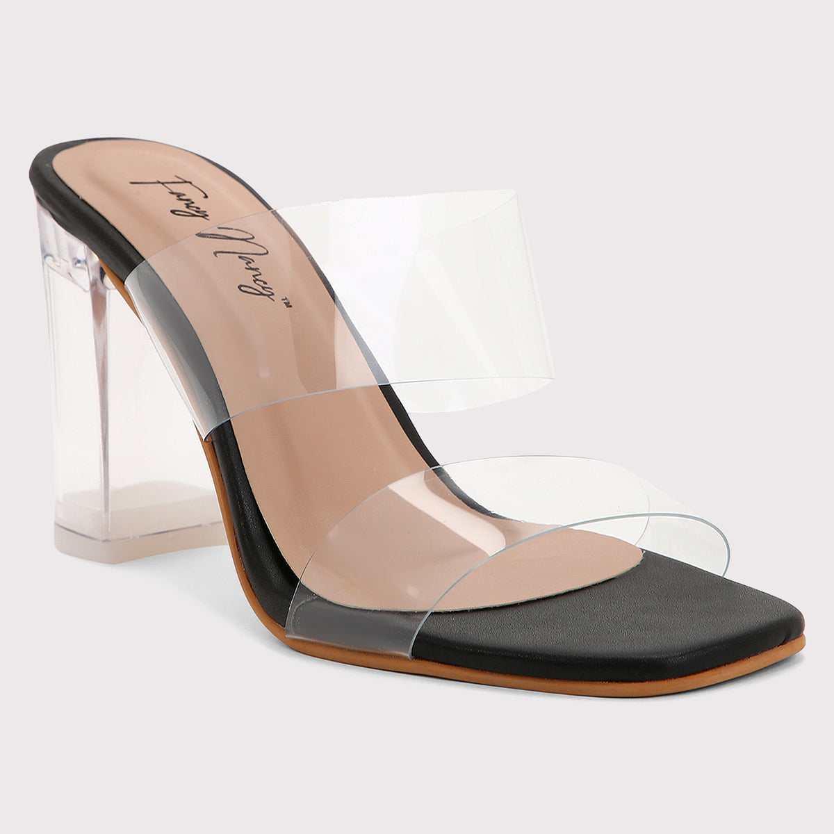 Black heel with discount clear toe strap