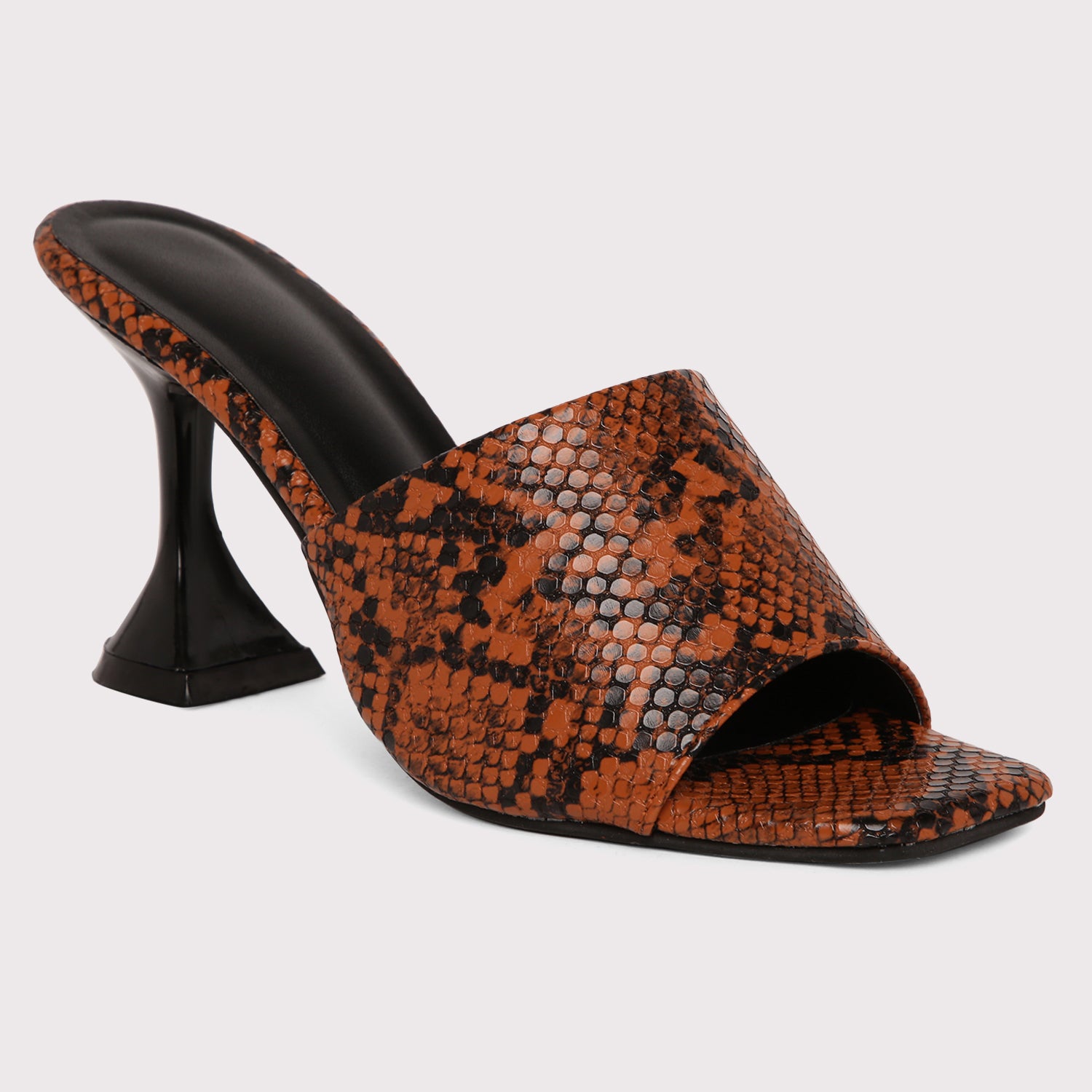 Designer Heel Mules - Brown Snake Print