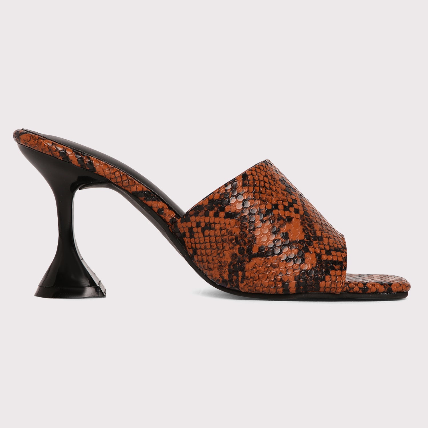 Designer Heel Mules - Brown Snake Print