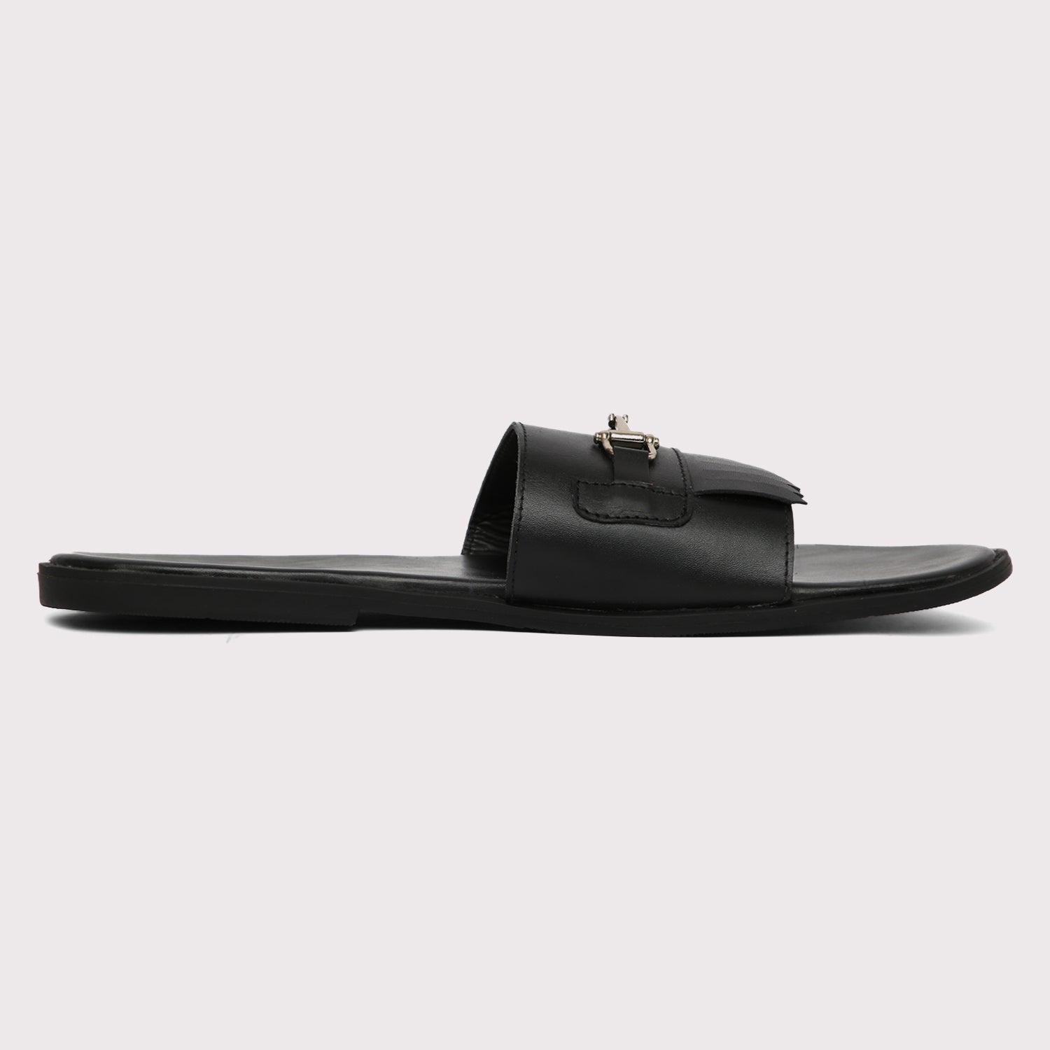 Horsebit Buckle Slippers - Black