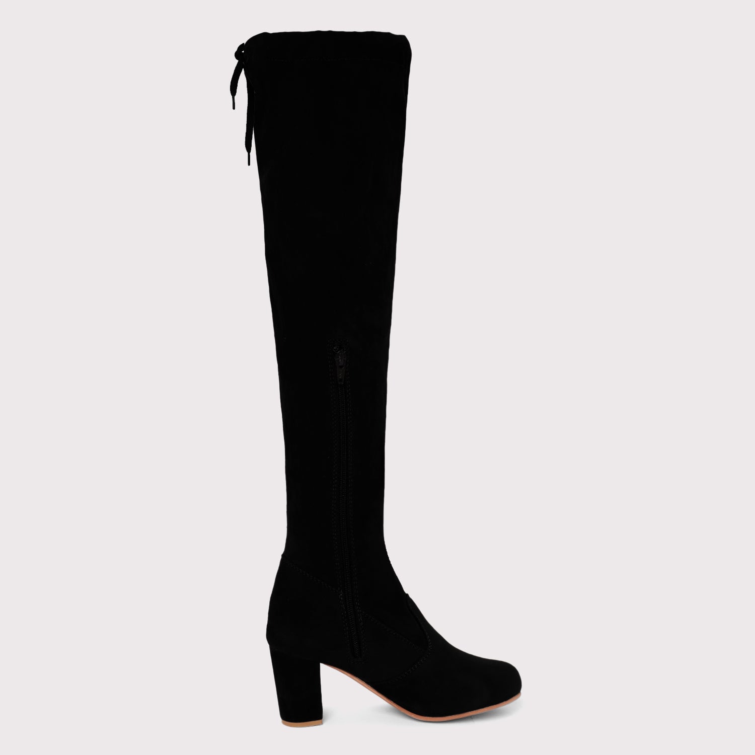 Velvet Knee High Boots - Black