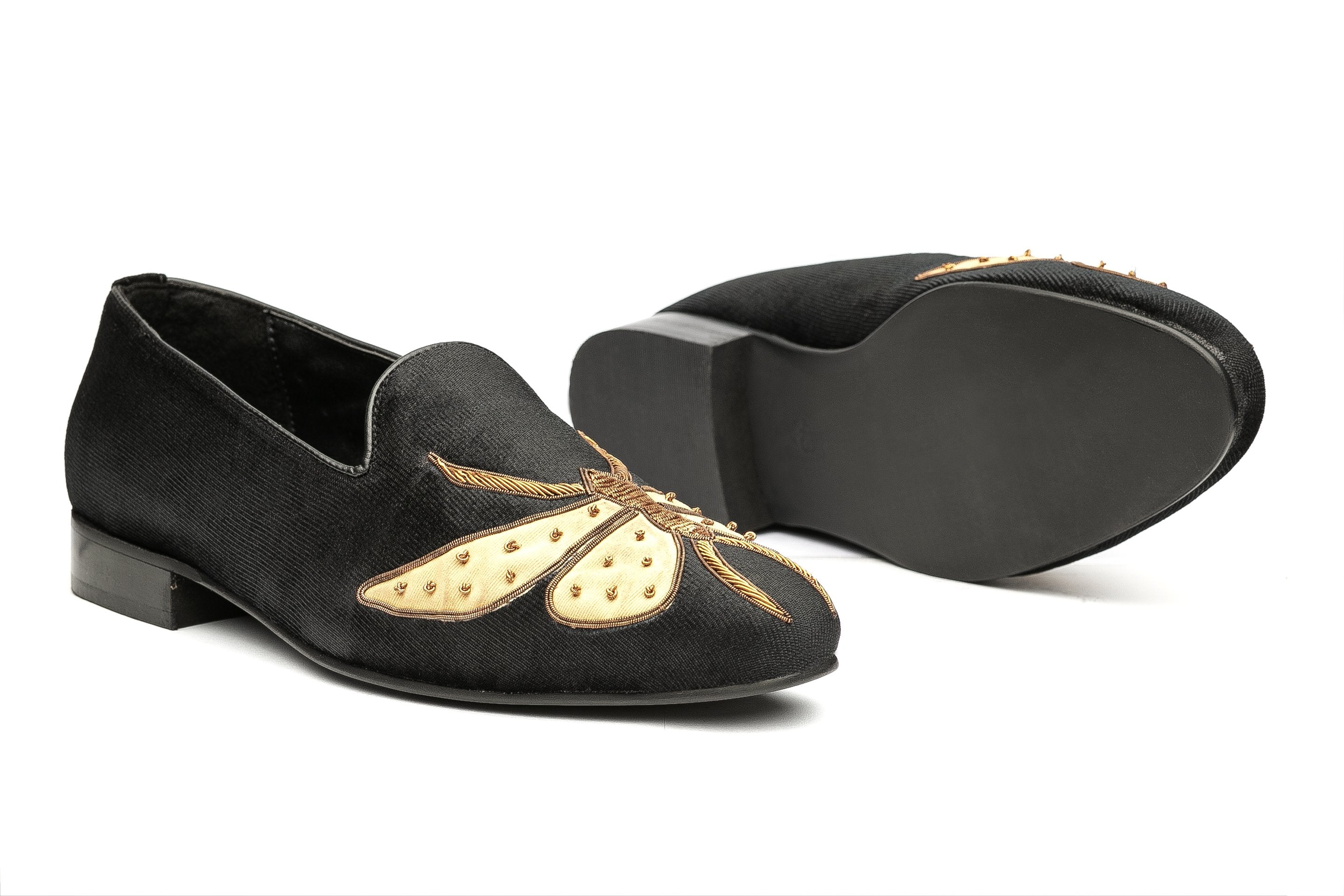 King Bee Zardozi Slipons - Black - Dapperfeet