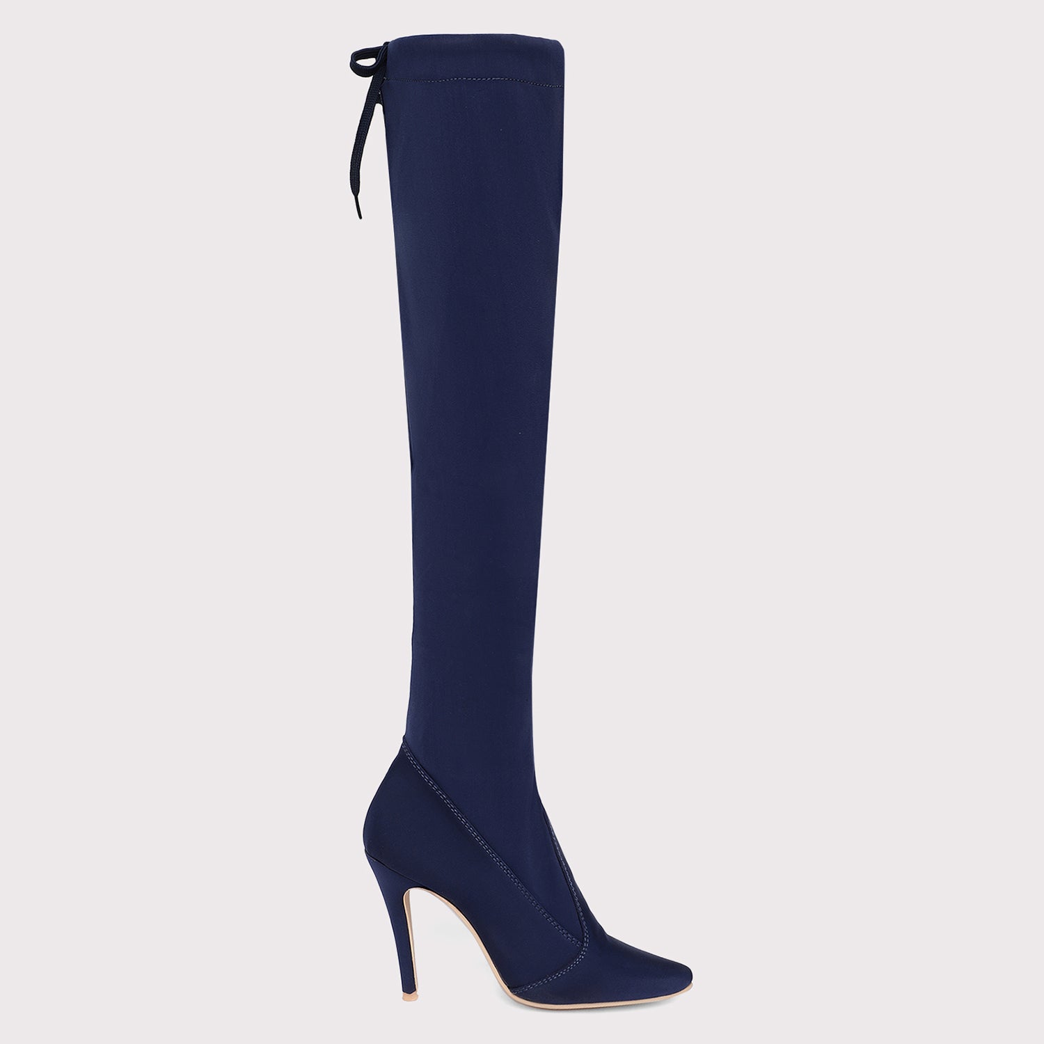 Knee High Stiletto Boots - Navy Blue