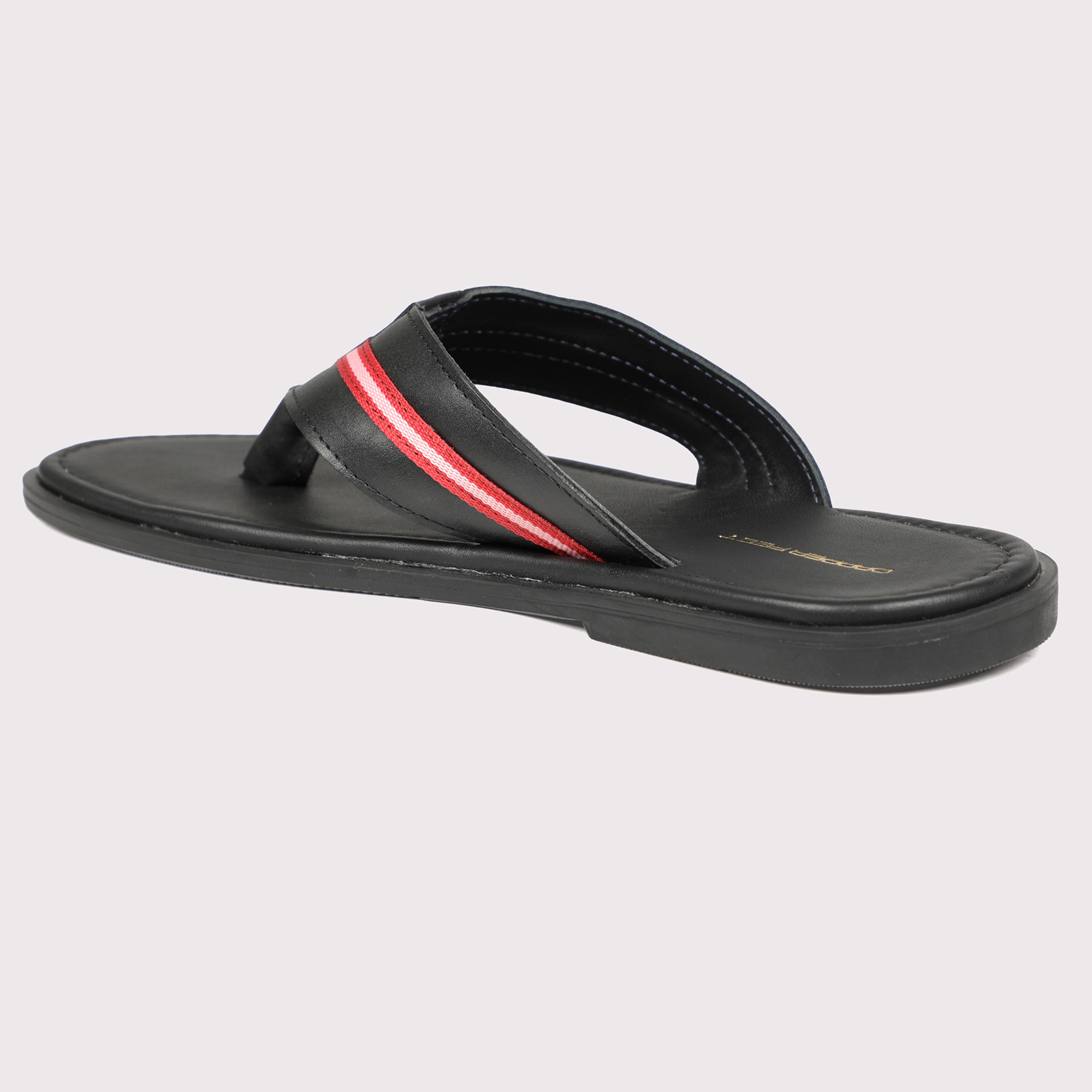 V Strap Leather Slippers - Black