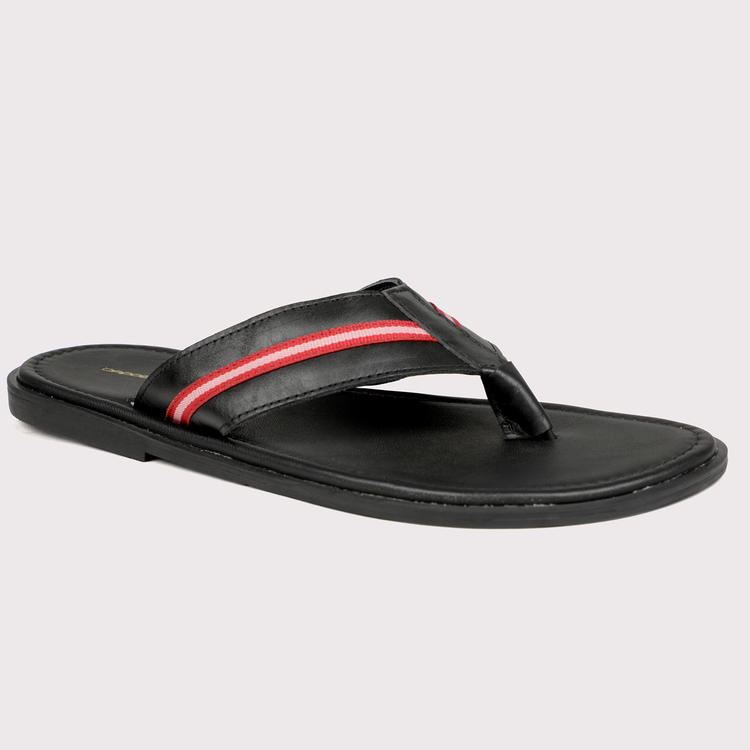 V Strap Leather Slippers - Black